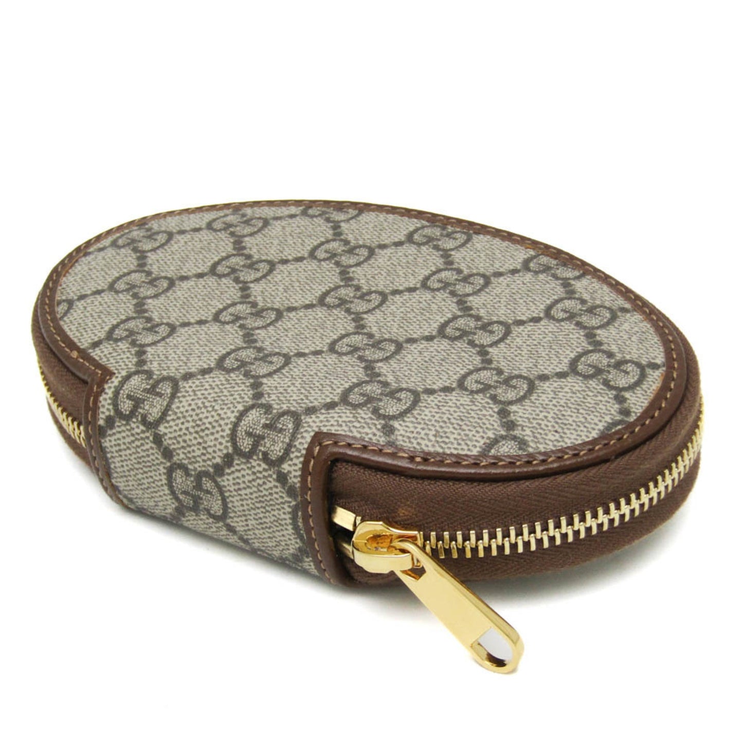 Gucci Gg Supreme Beige Brown Dark Brown Leather Pvc Coin Purse/Coin Case