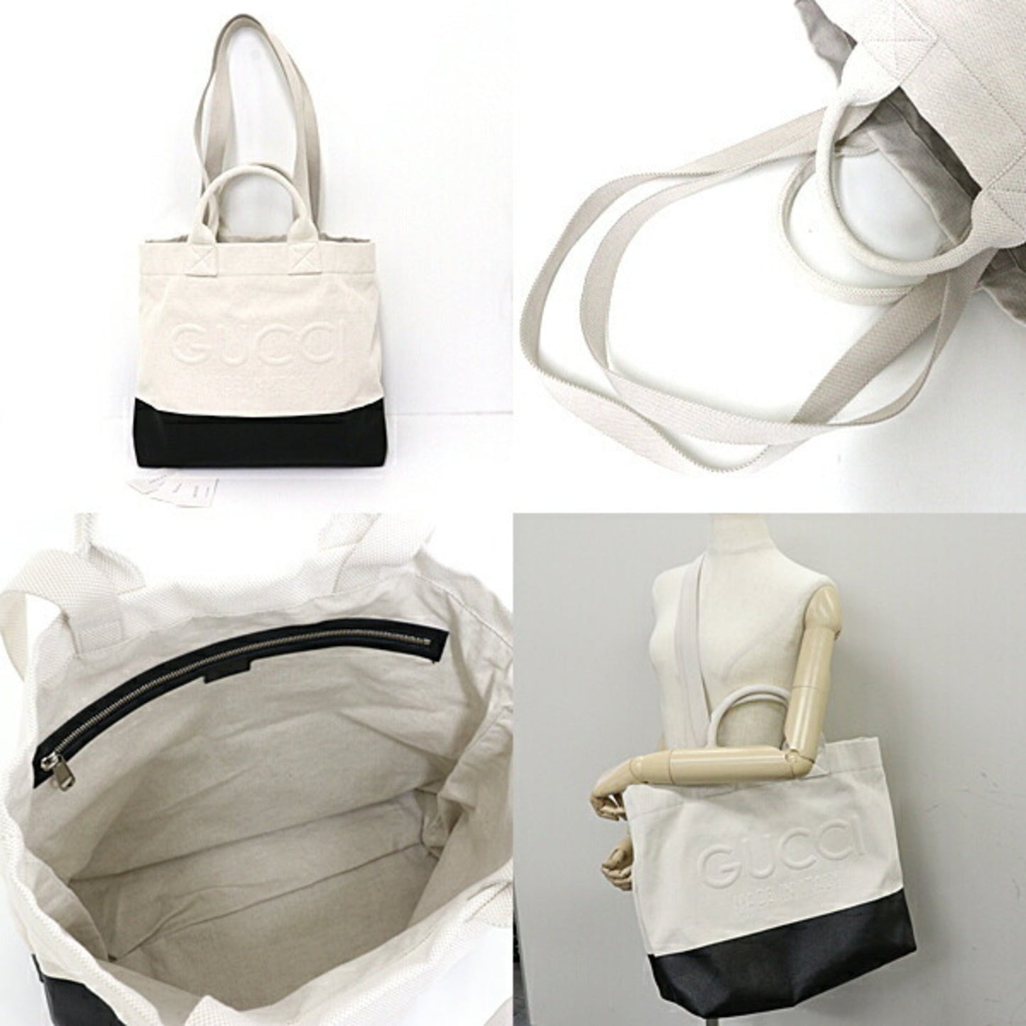 Gucci Black Ivory Canvas Tote Bag