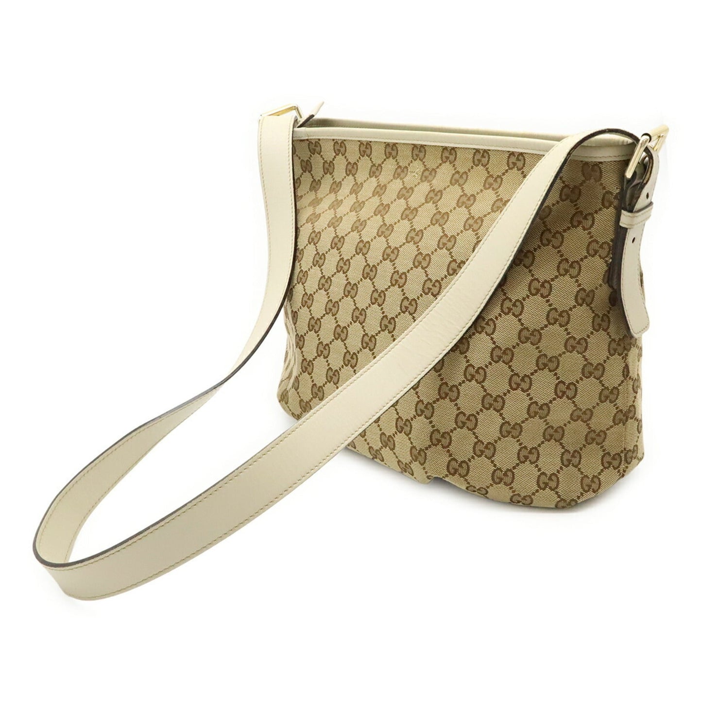 Gucci Beige Khaki White Gg Canvas Leather Shoulder Bag