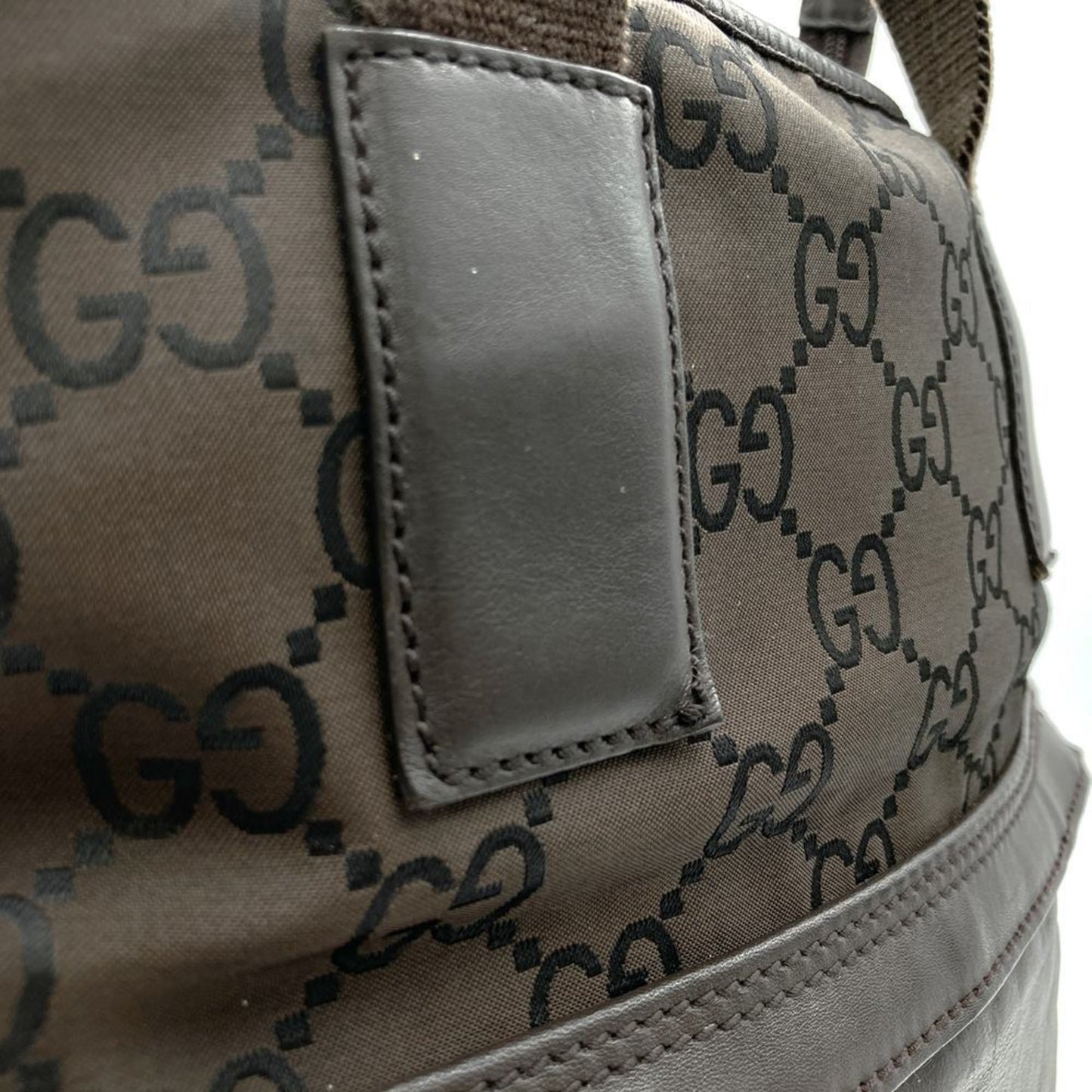 Gucci Brown Nylon Leather Tote Bag