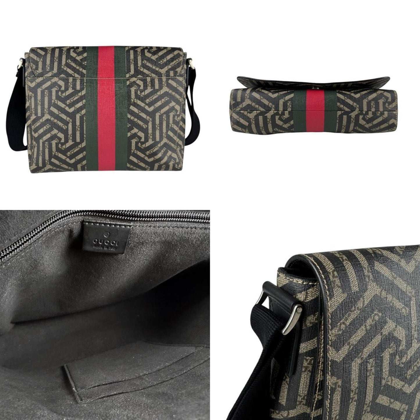 Gucci Beige Brown Black Gg Supreme Canvas Shoulder Bag