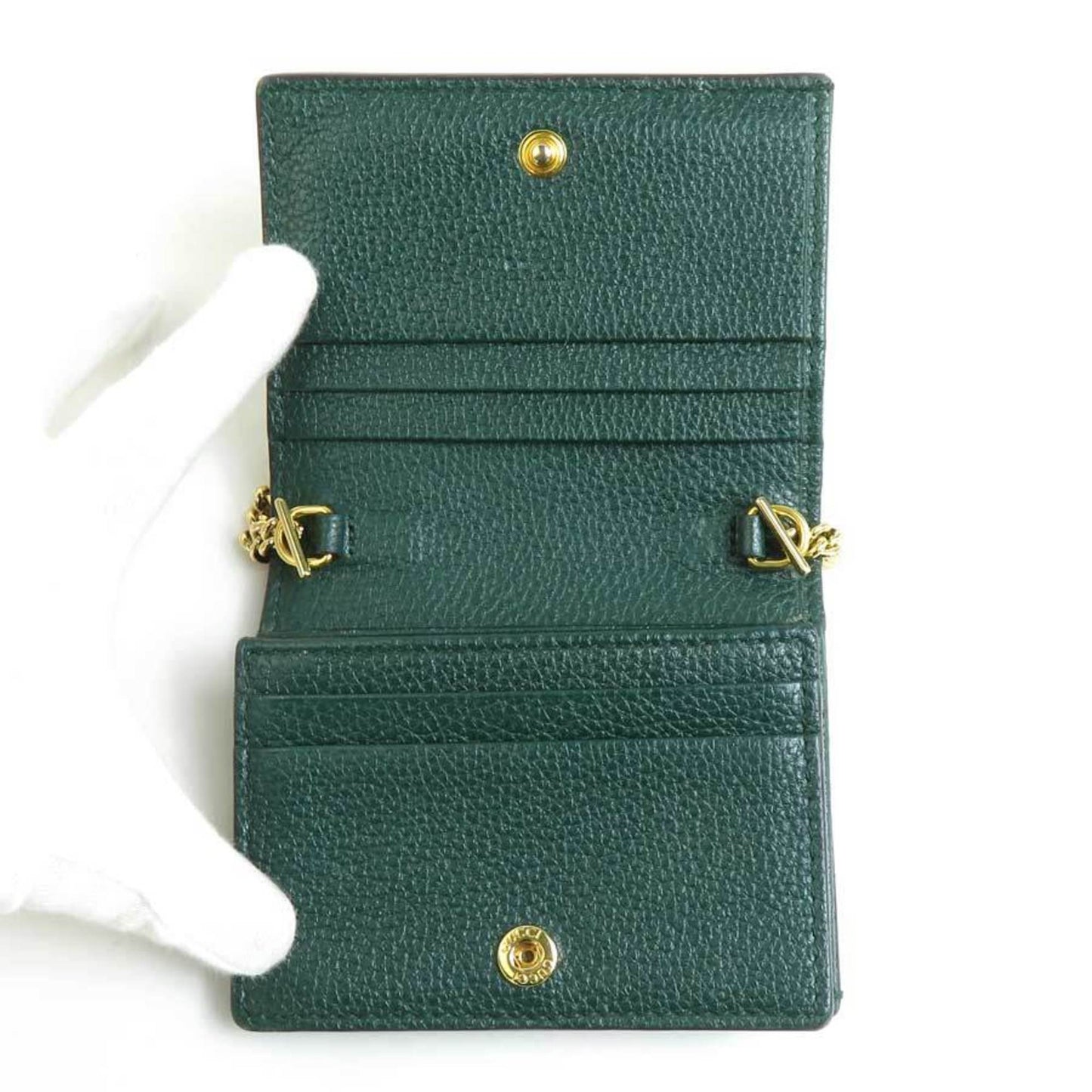 Gucci Dark Green Gold Silver Leather Metal Wallet (Bi-Fold)