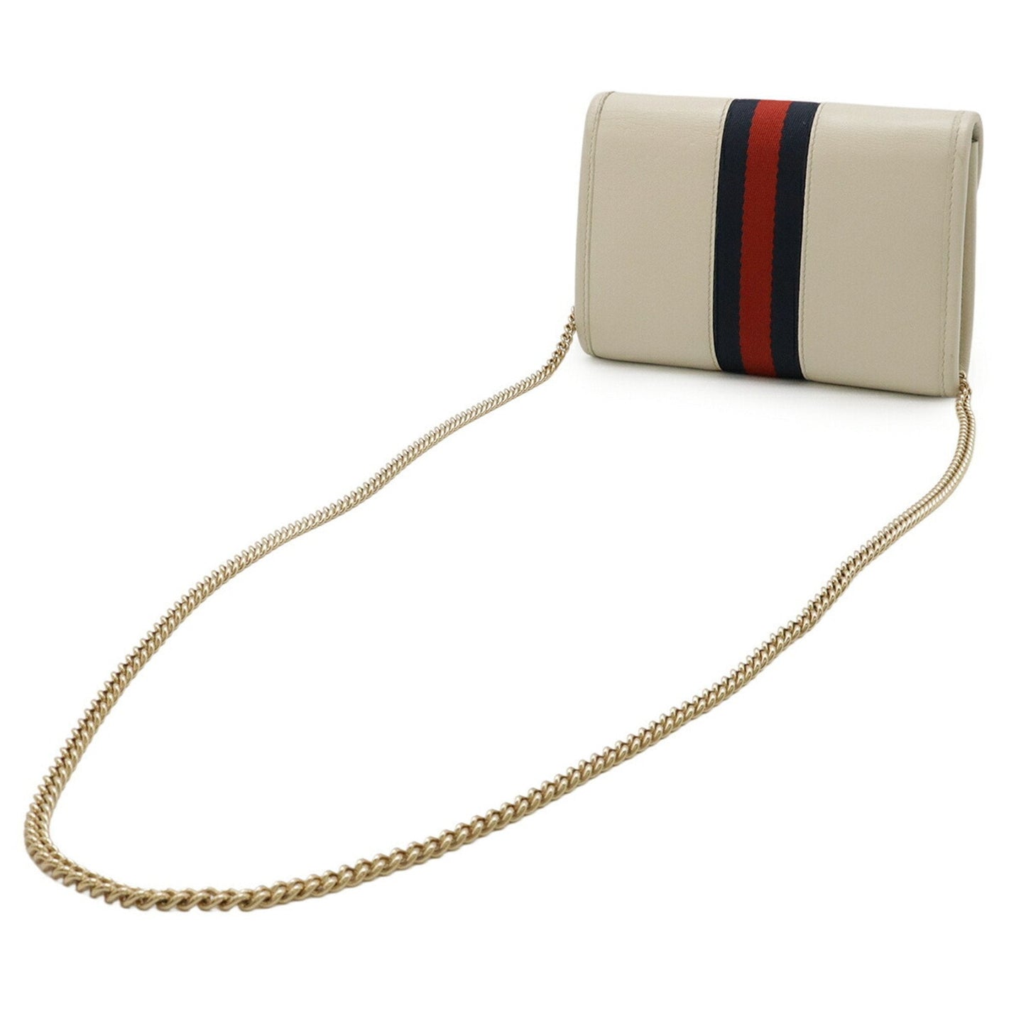 Gucci Ivory Navy Red Color Leather Clutch Bag Shoulder Bag