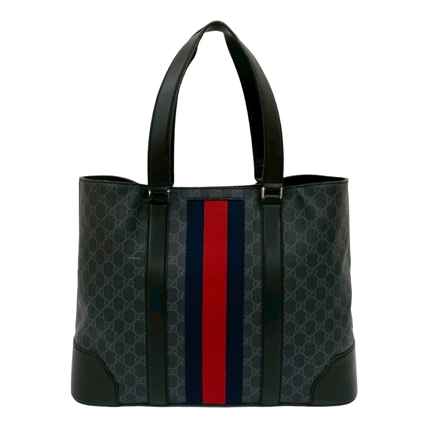 Gucci Black Navy Red Color Leather Pvc Handbag Tote Bag