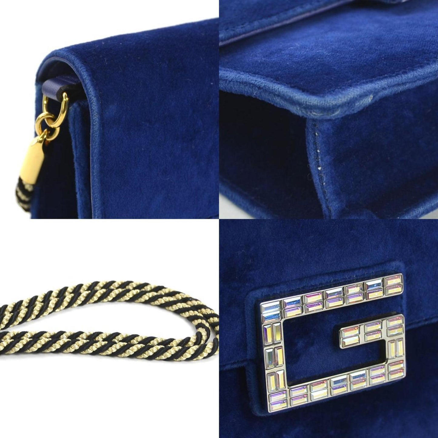Gucci Black Blue Gold Leather Shoulder Bag