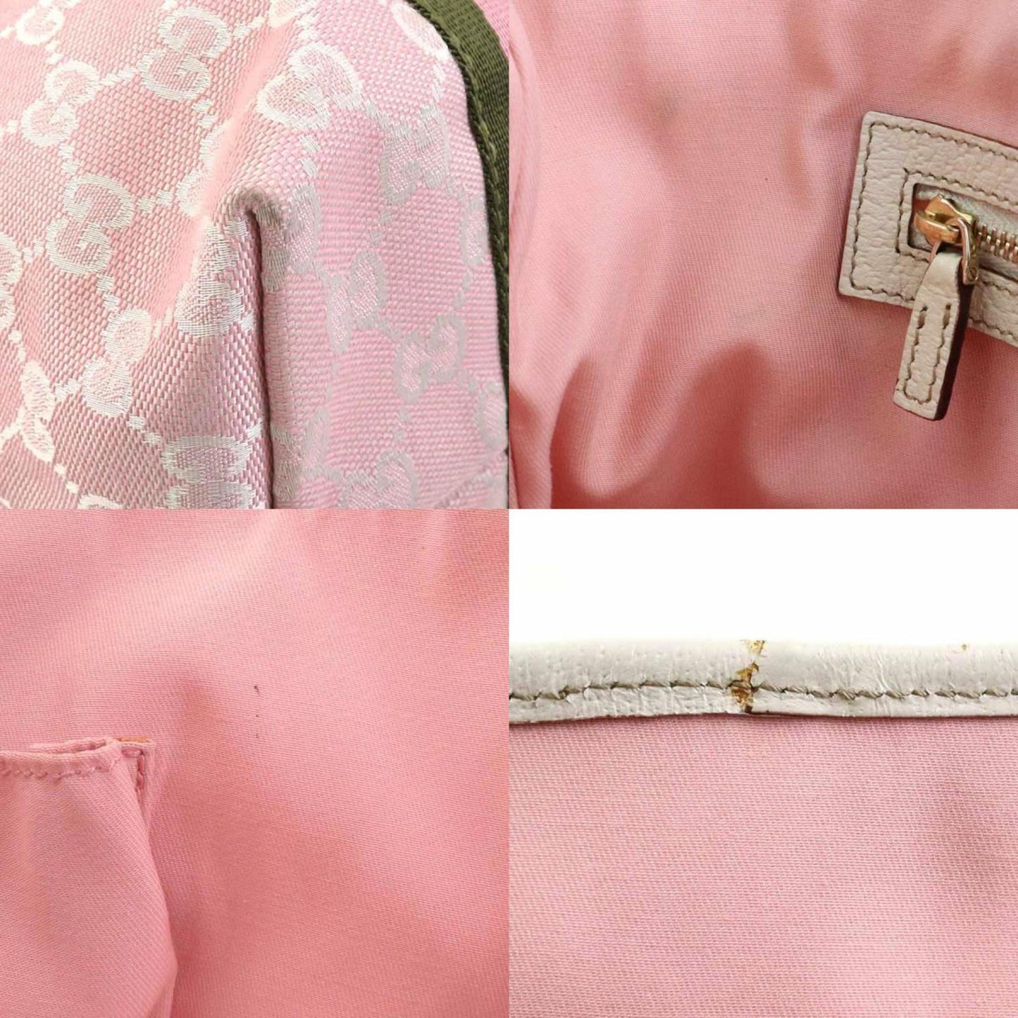 Gucci Khaki Off-White Pink Gg Canvas Leather Shoulder Bag Tote Bag