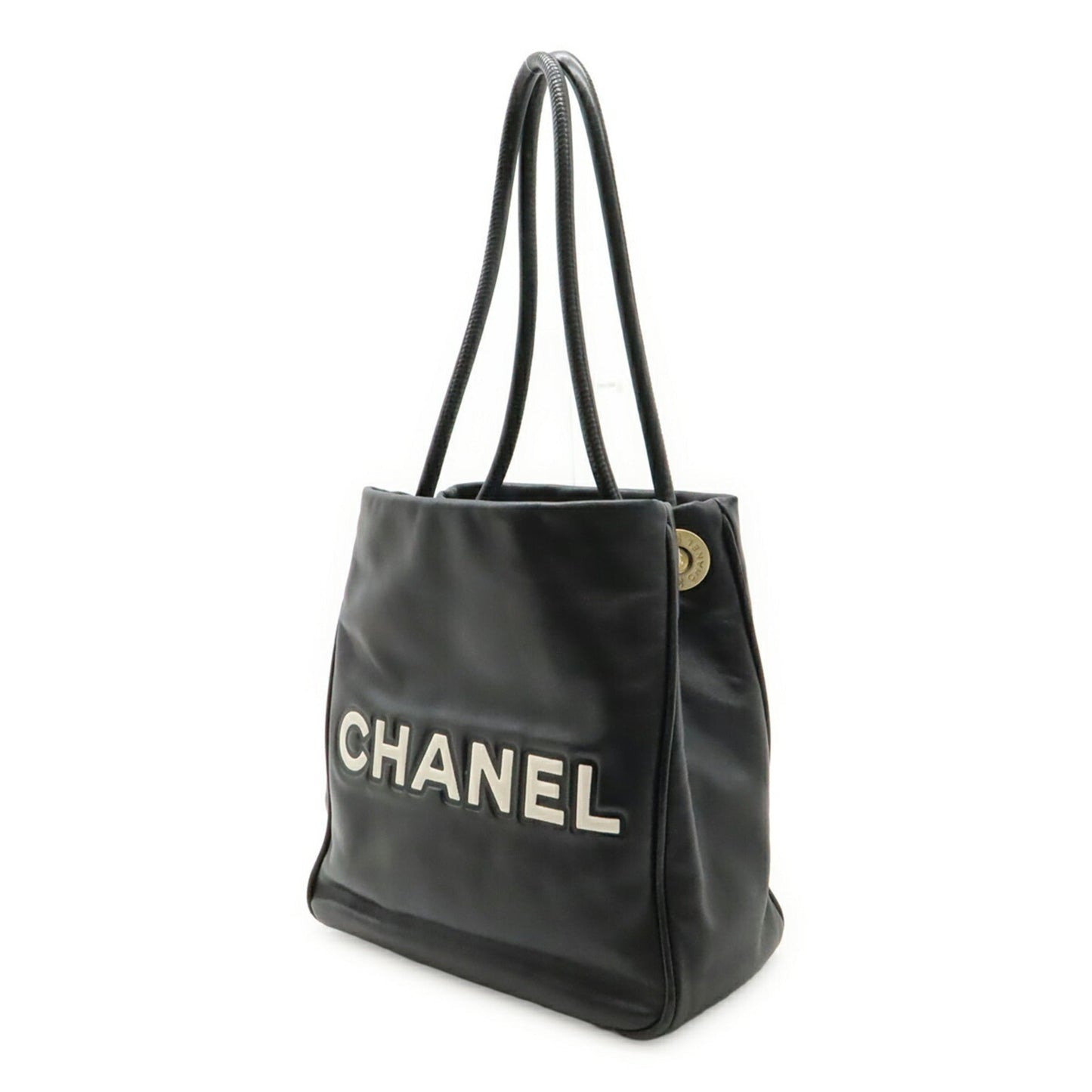Chanel Black White Leather Shoulder Bag Tote Bag