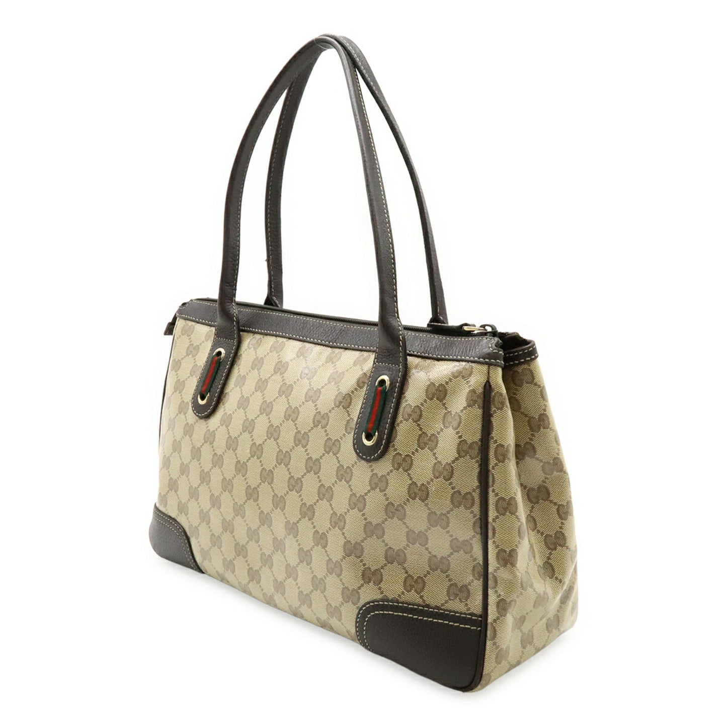 Gucci Beige Dark Brown Khaki Multi-Color Gg Crystal Leather Handbag Tote Bag