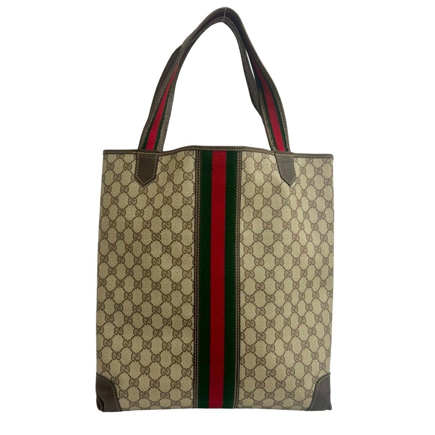 Gucci Brown Green Red Color Leather Pvc Handbag Tote Bag