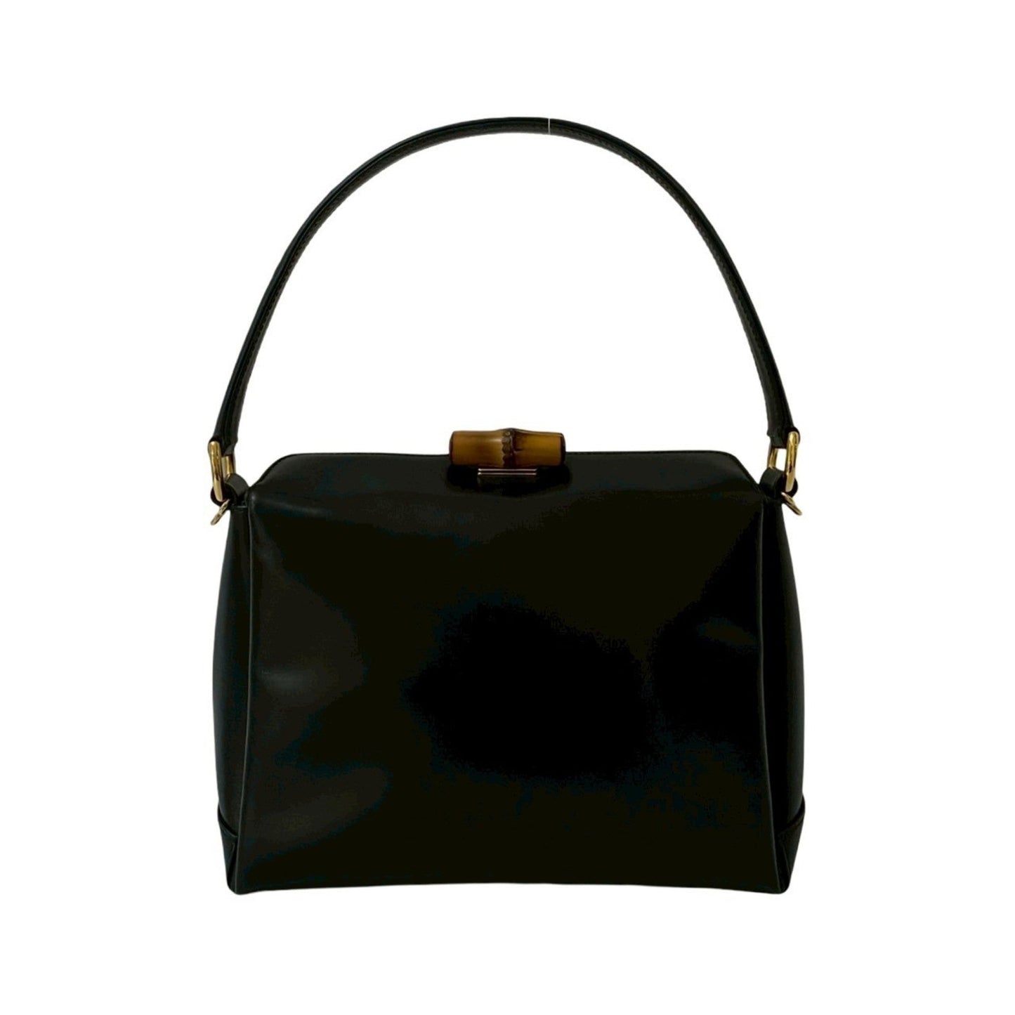 Gucci Black Leather Bamboo Handbag Tote Bag