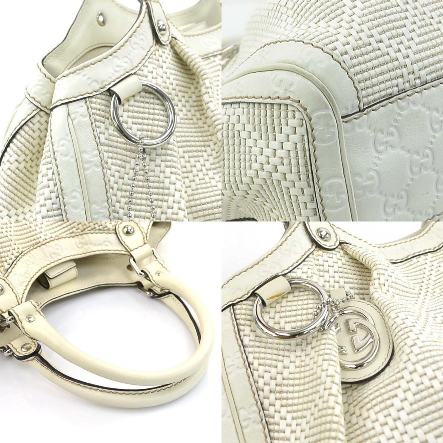 Gucci Ivory Leather Nylon Handbag