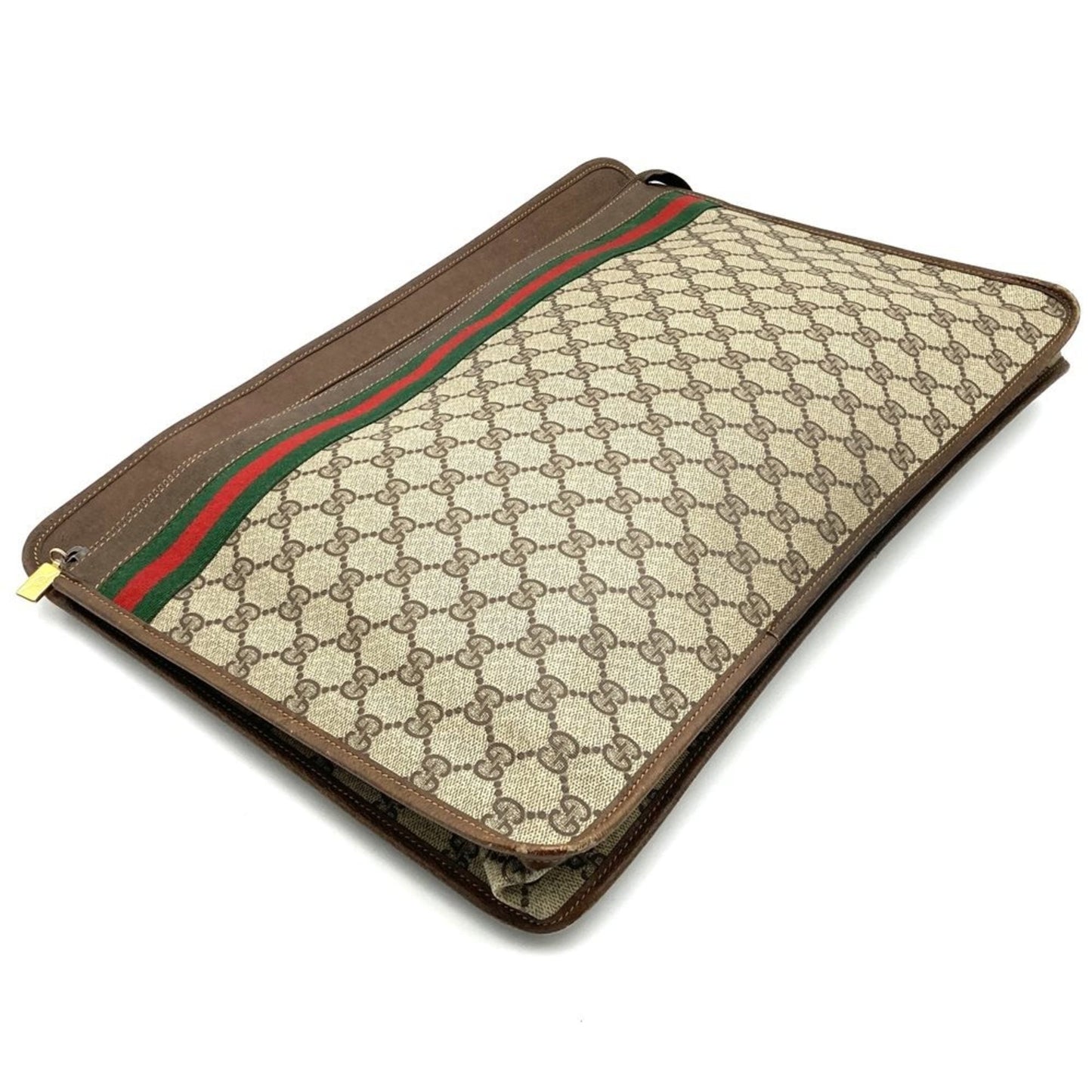 Gucci Sherry Line Brown Gg Supreme Leather Clutch Bag