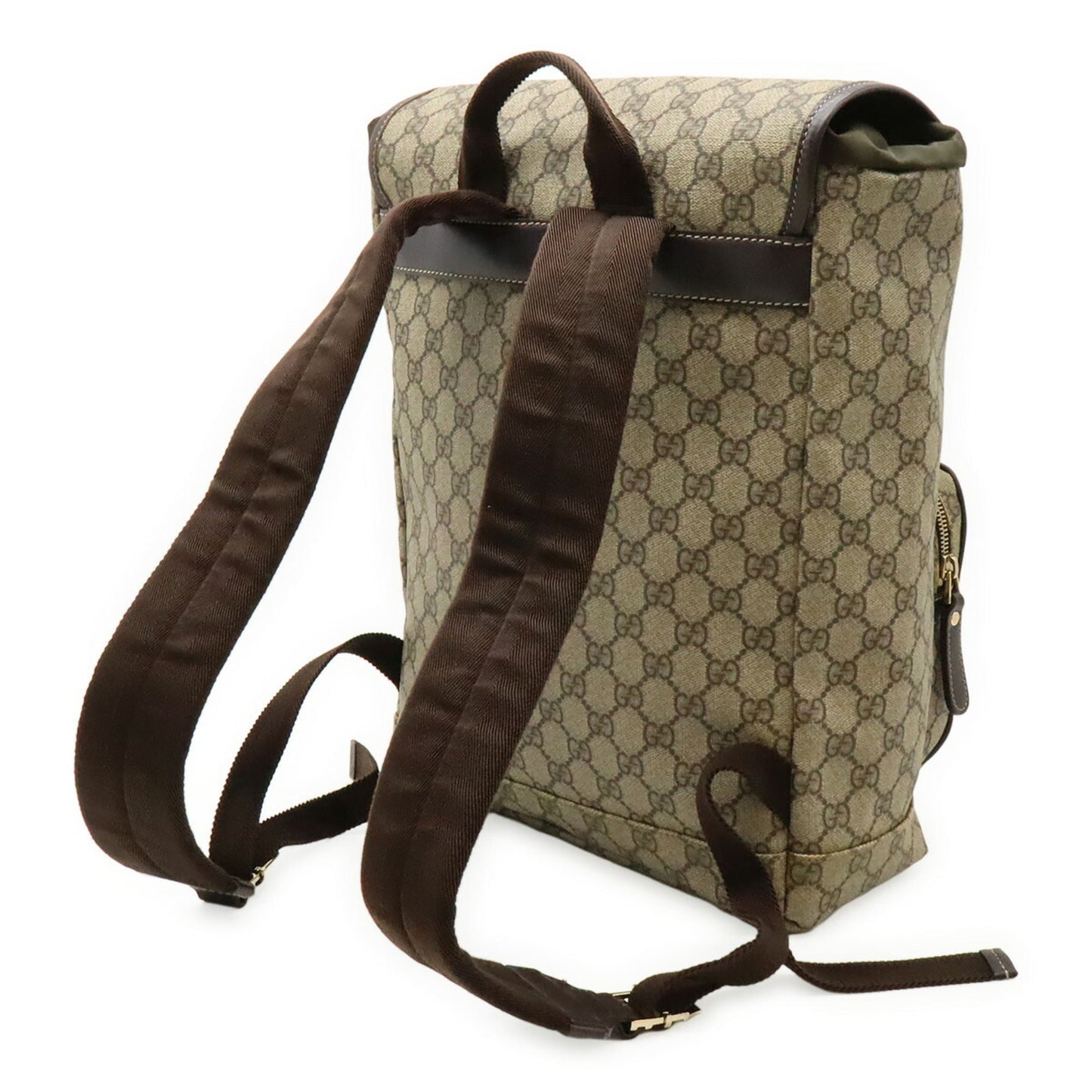 Gucci Beige Dark Brown Khaki Gg Supreme Leather Backpack