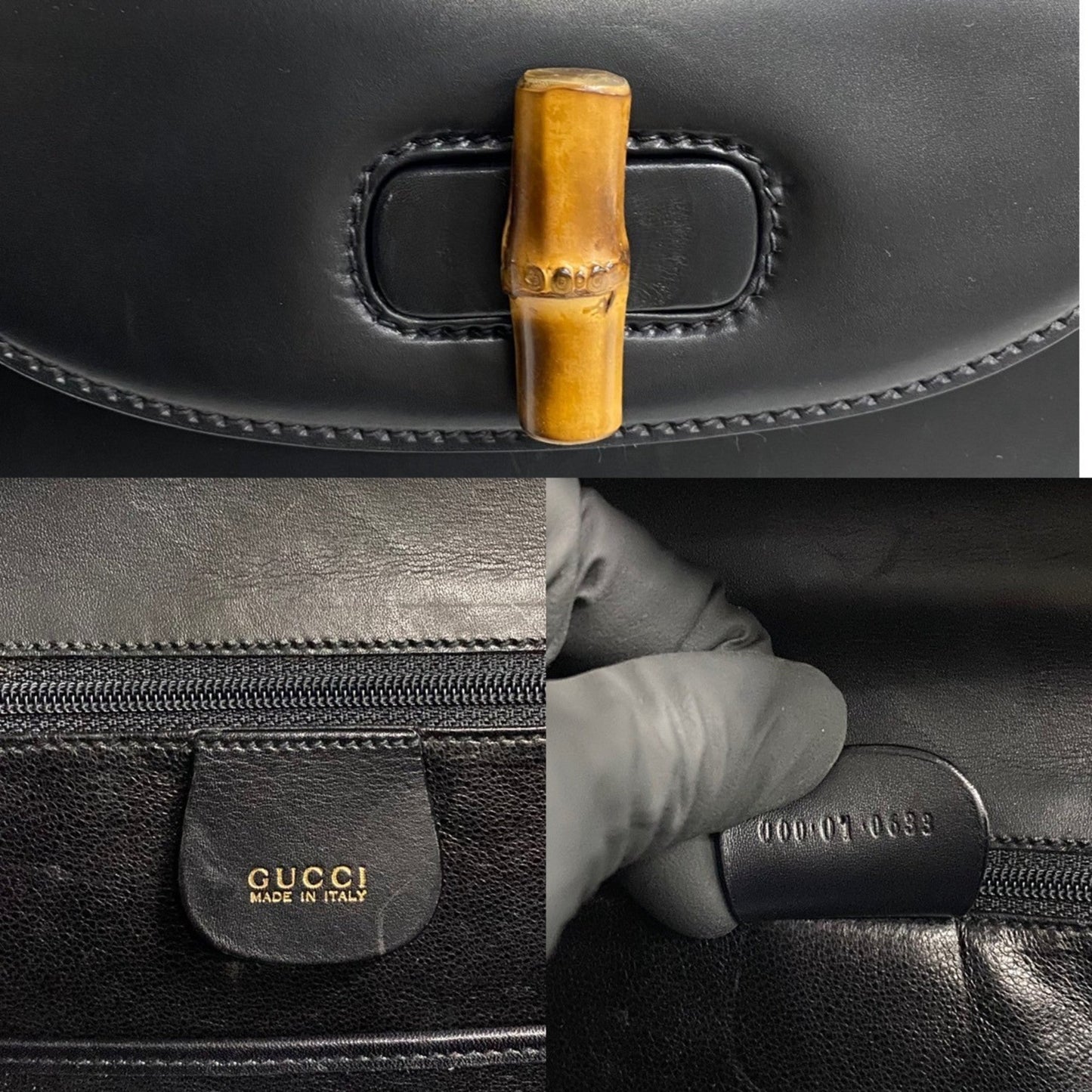 Gucci Black Bamboo Leather Handbag Tote Bag