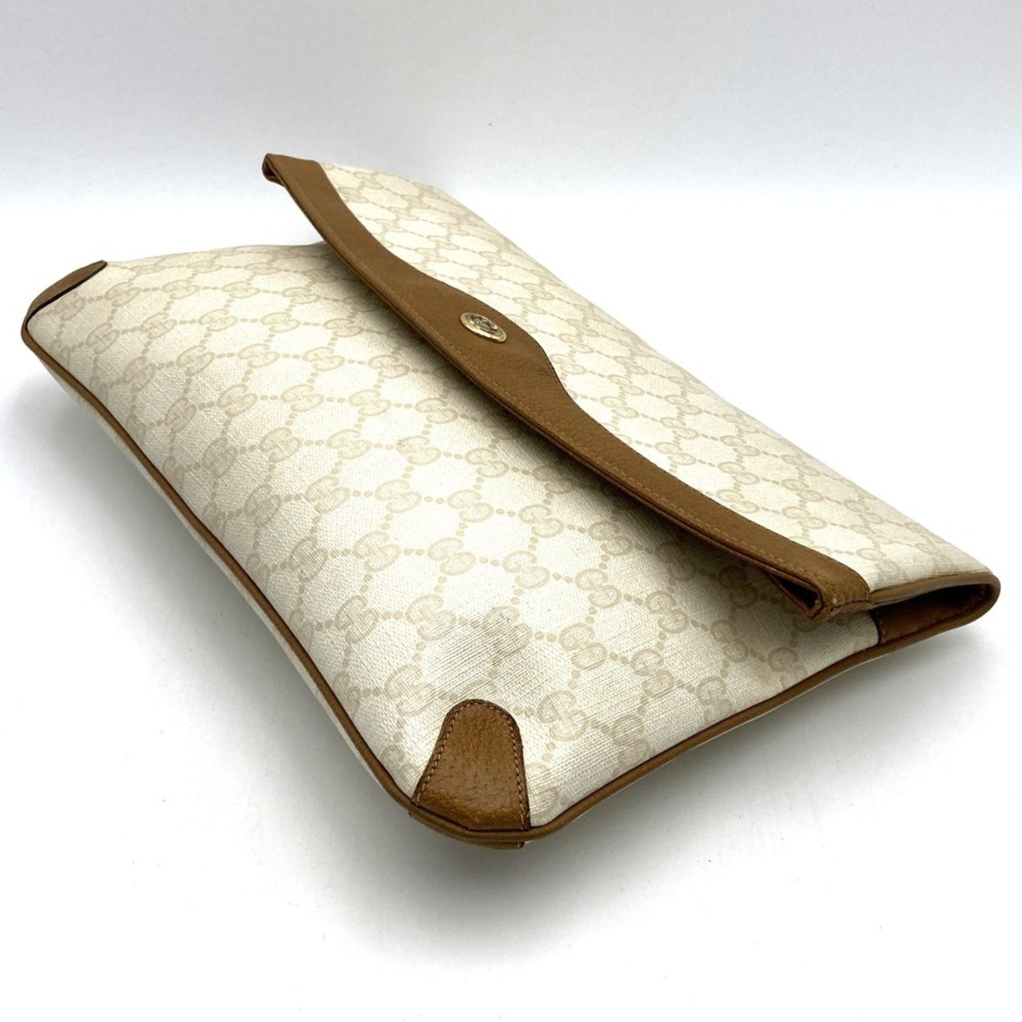 Gucci Beige Gg Supreme Canvas Leather Clutch Bag