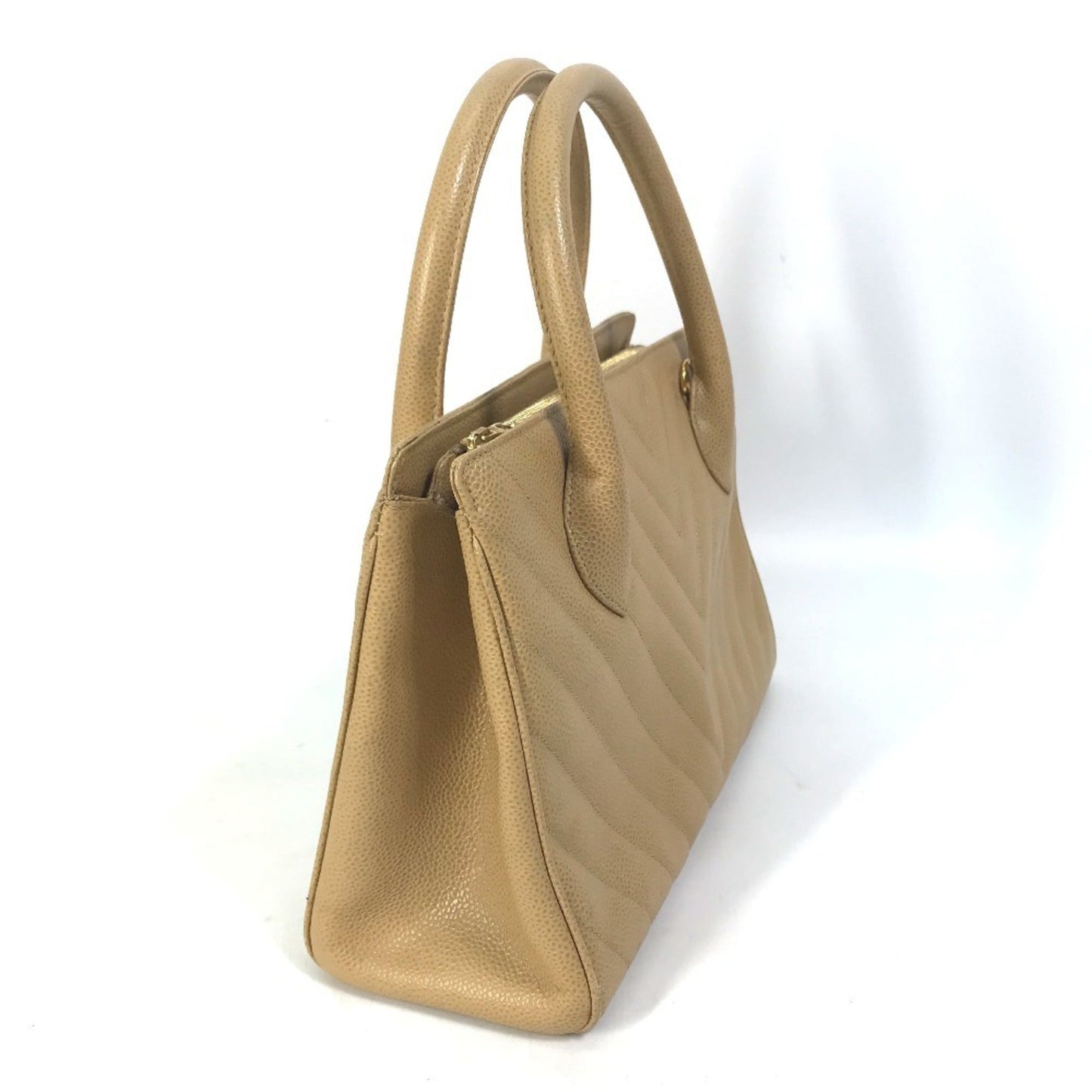 Chanel Beige Grained Calfskin Handbag Tote Bag