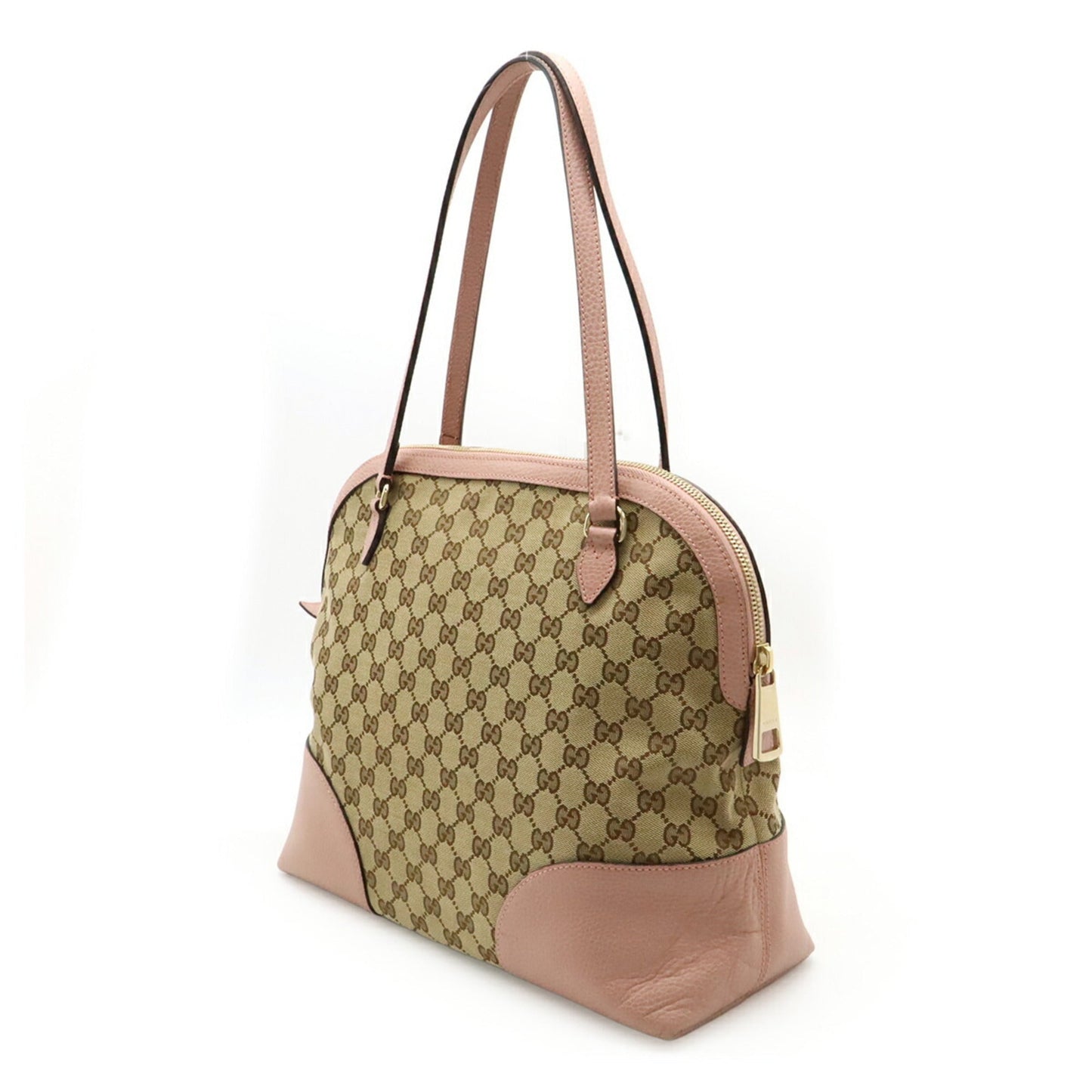 Gucci Beige Khaki Pink Gg Canvas Leather Shoulder Bag Tote Bag