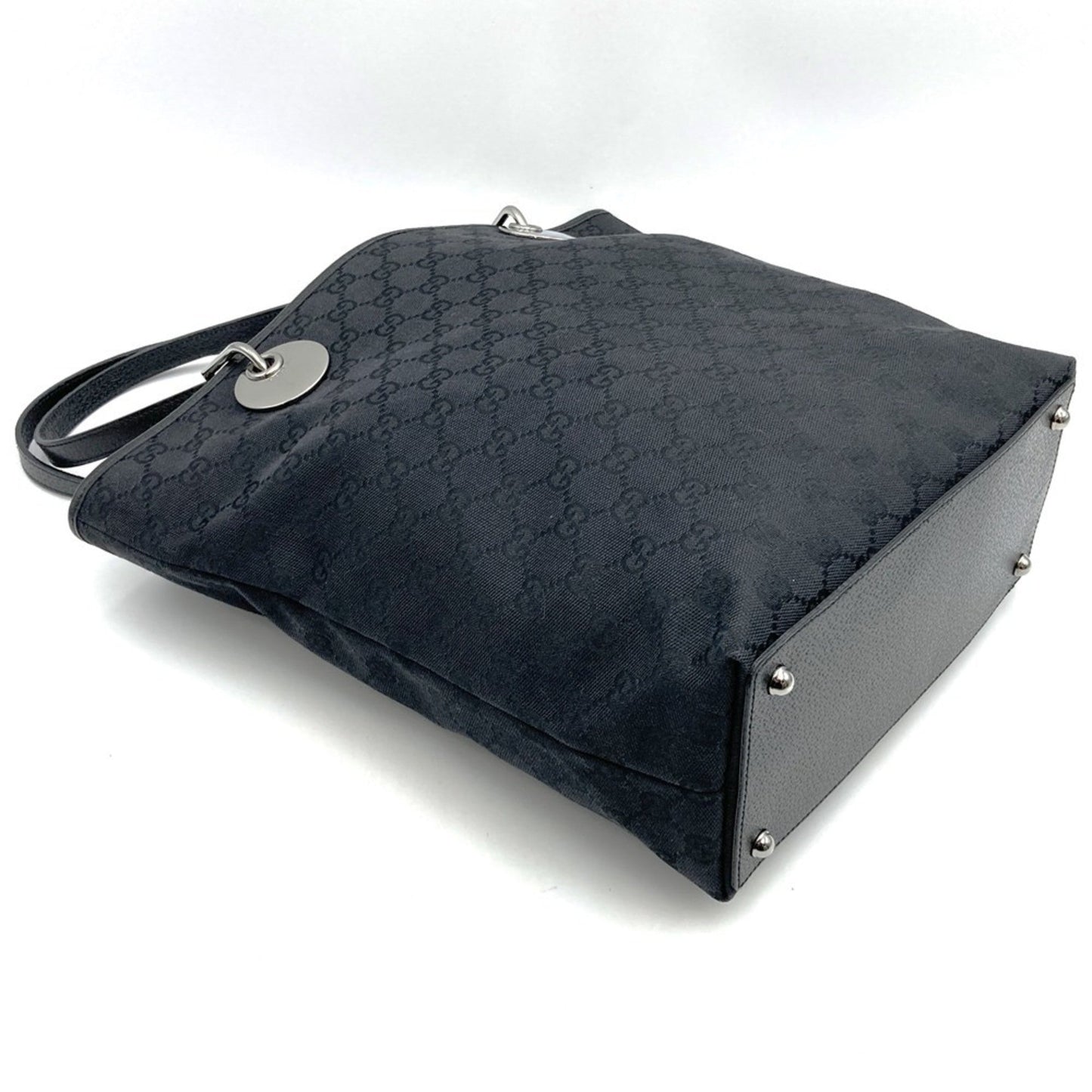 Gucci Gg Canvas Black Gg Canvas Leather Handbag Tote Bag