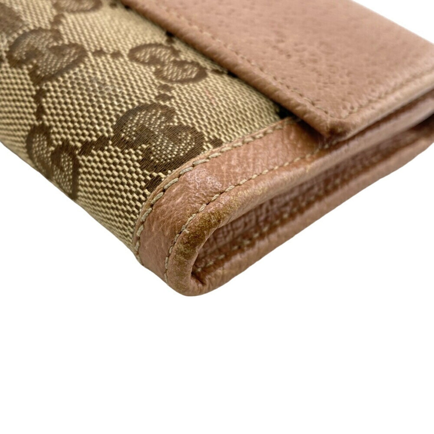 Gucci Beige Pink Canvas Leather Long Wallet (Bi-Fold)