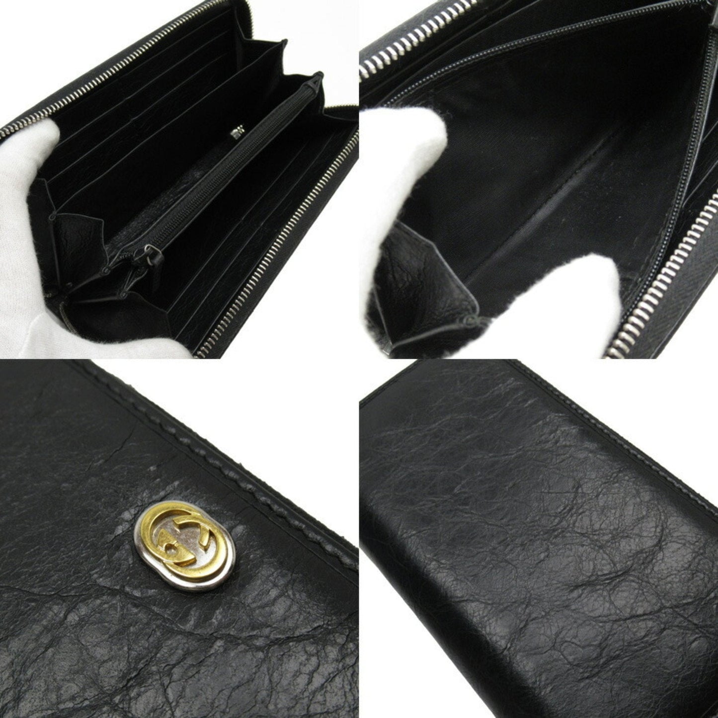 Gucci Black Gold Silver Leather Long Wallet (Bi-Fold)