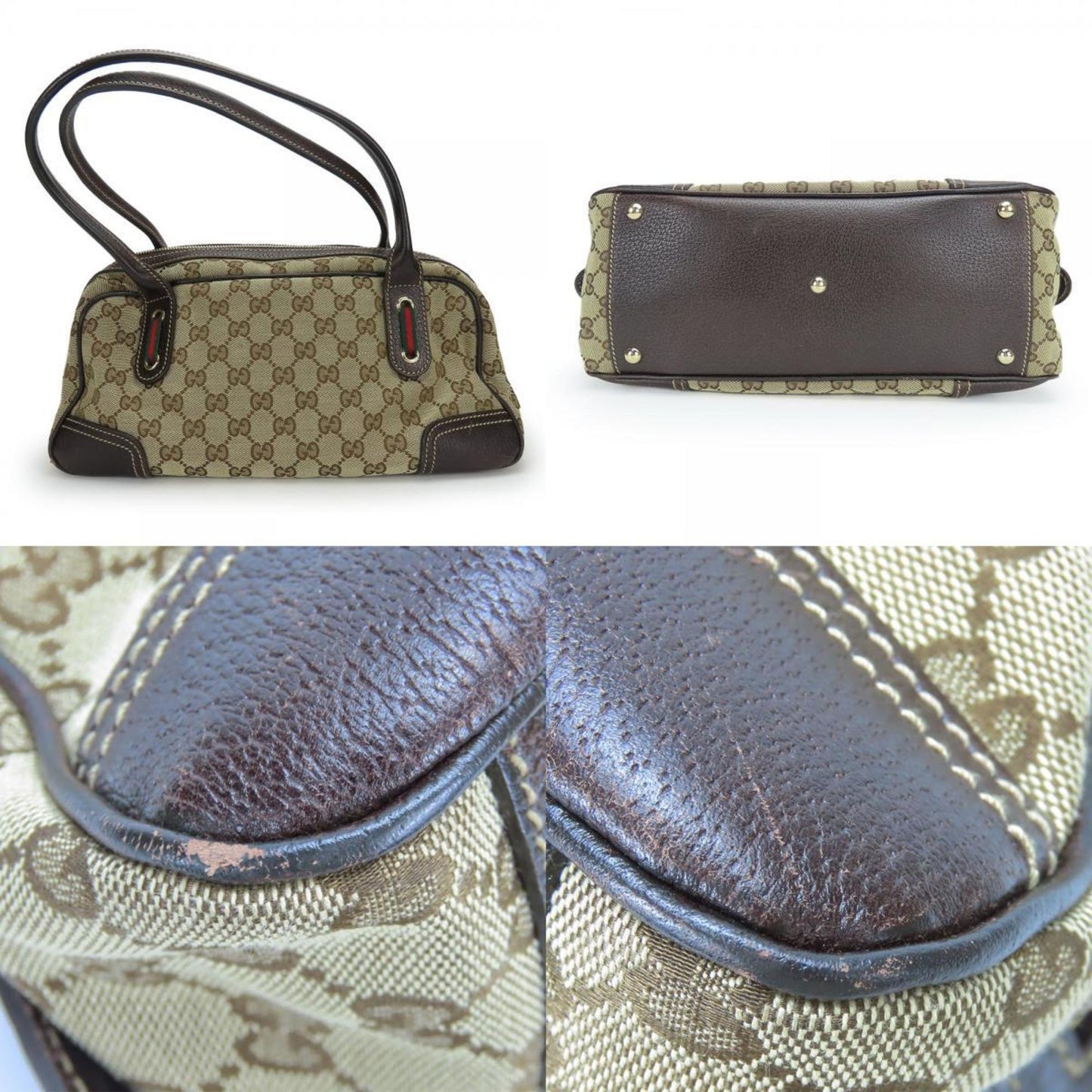 Gucci Beige Dark Brown Gg Canvas Leather Boston Bag