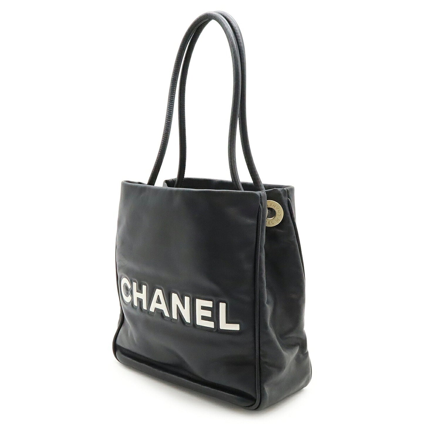 Chanel Black White Leather Shoulder Bag Tote Bag