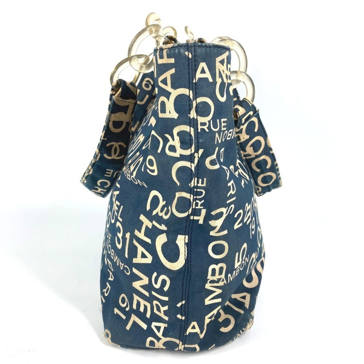 Chanel Navy Yellow Canvas Pouch Shoulder Bag Tote Bag