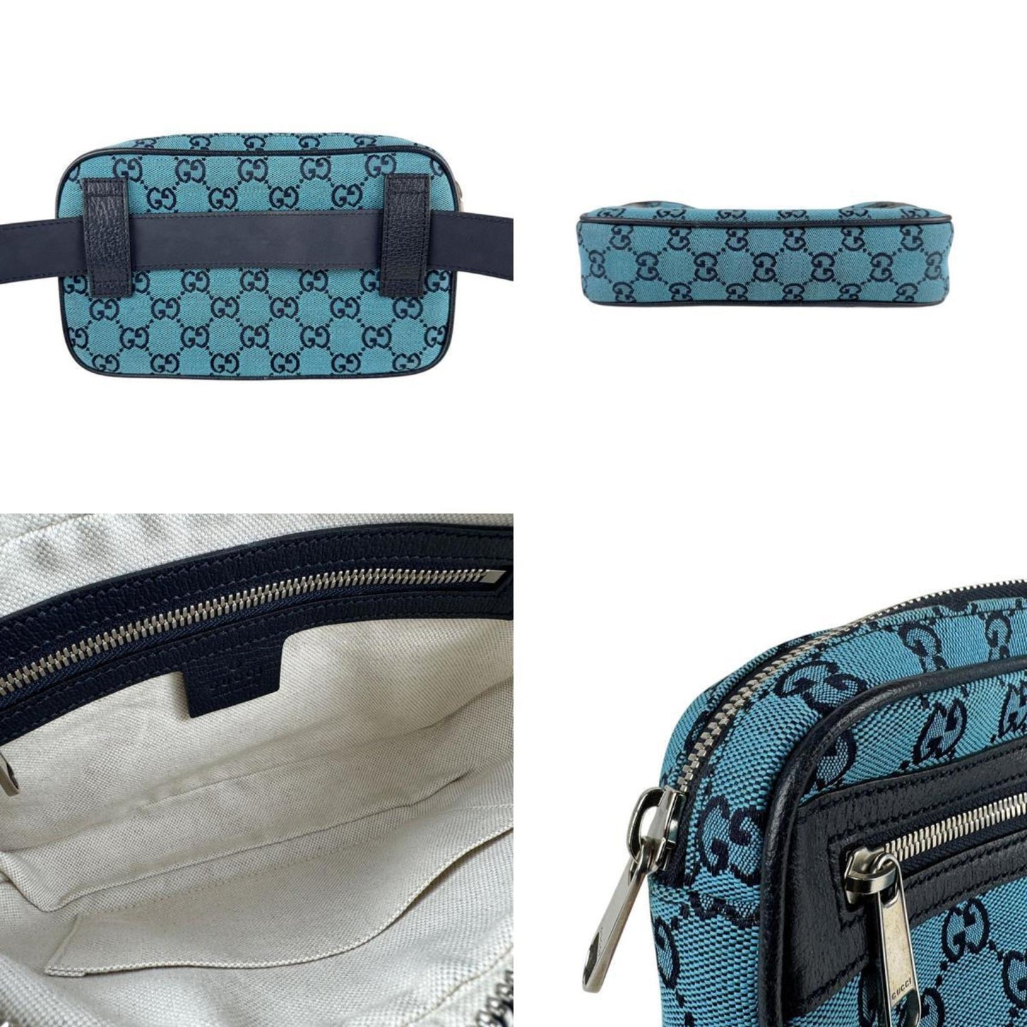 Gucci Blue Navy Gg Canvas Leather Fanny Pack