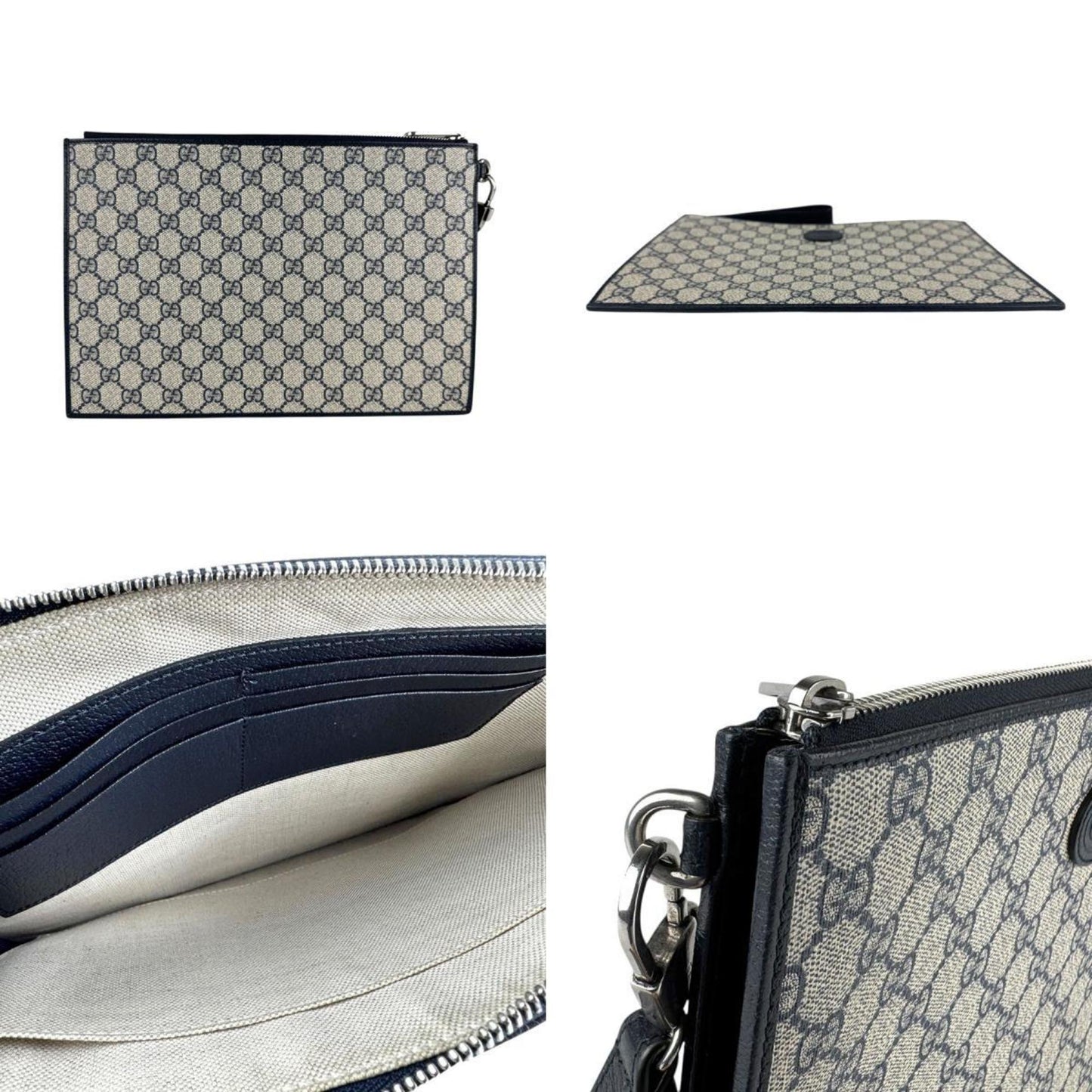 Gucci Navy Gg Supreme Canvas Clutch Bag