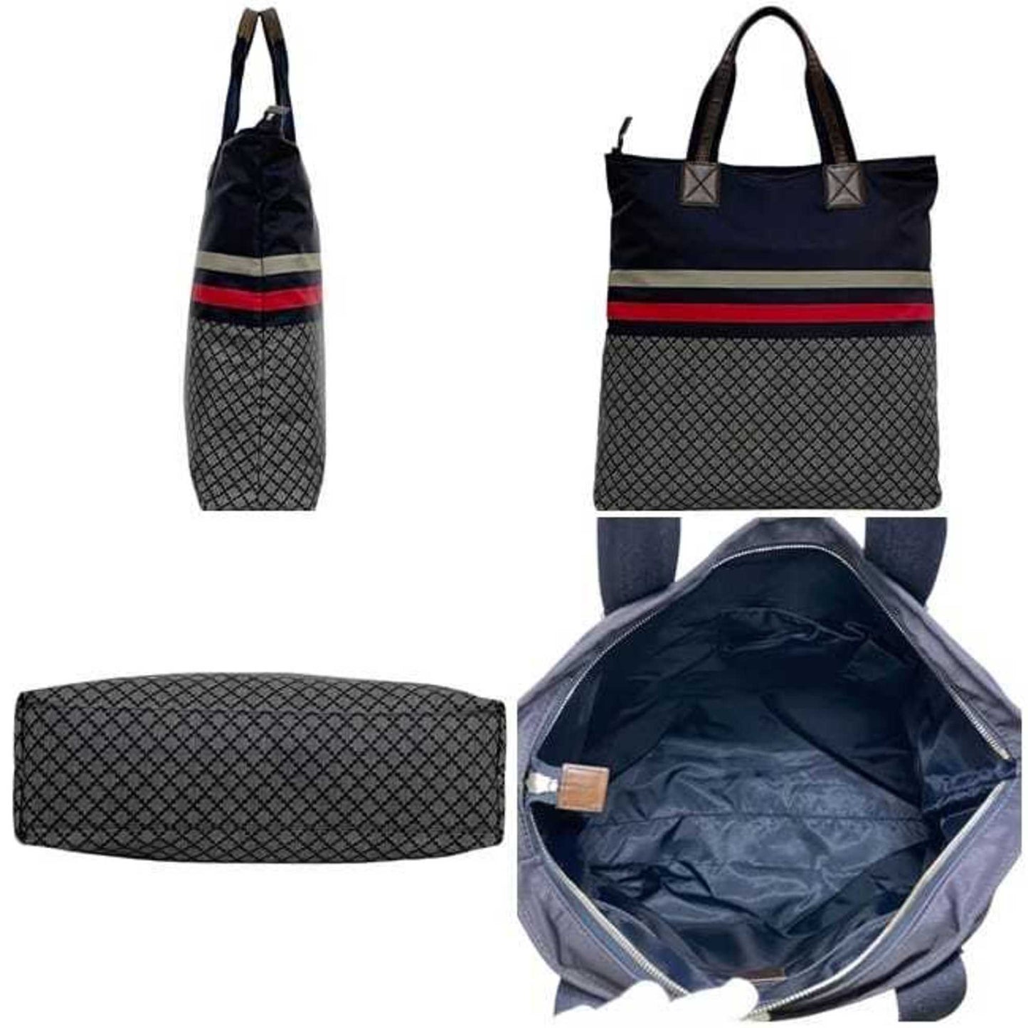 Gucci Navy Nylon Leather Tote Bag