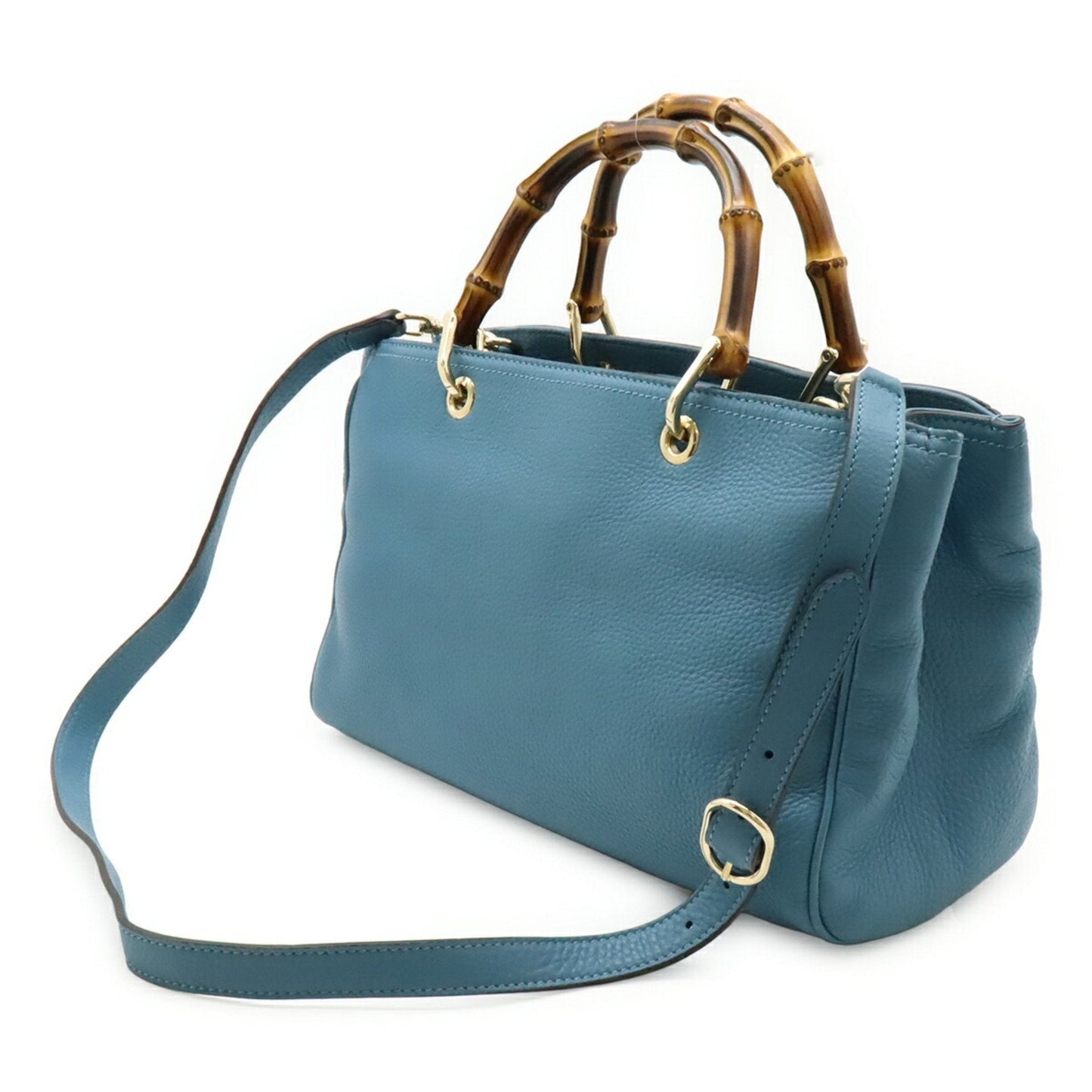 Gucci Blue Leather Bamboo Handbag Shoulder Bag Tote Bag