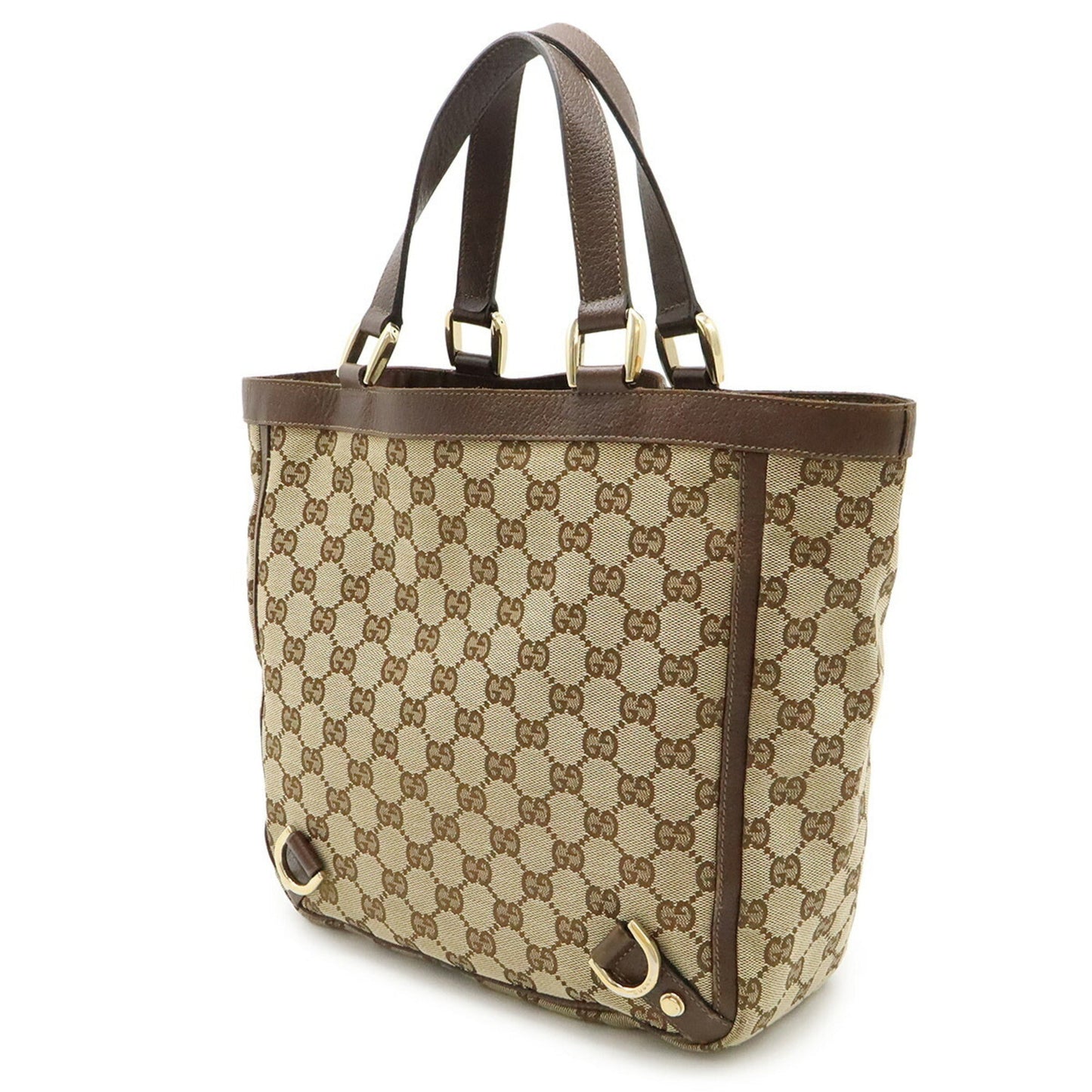 Gucci Black Gg Canvas Leather Handbag Tote Bag