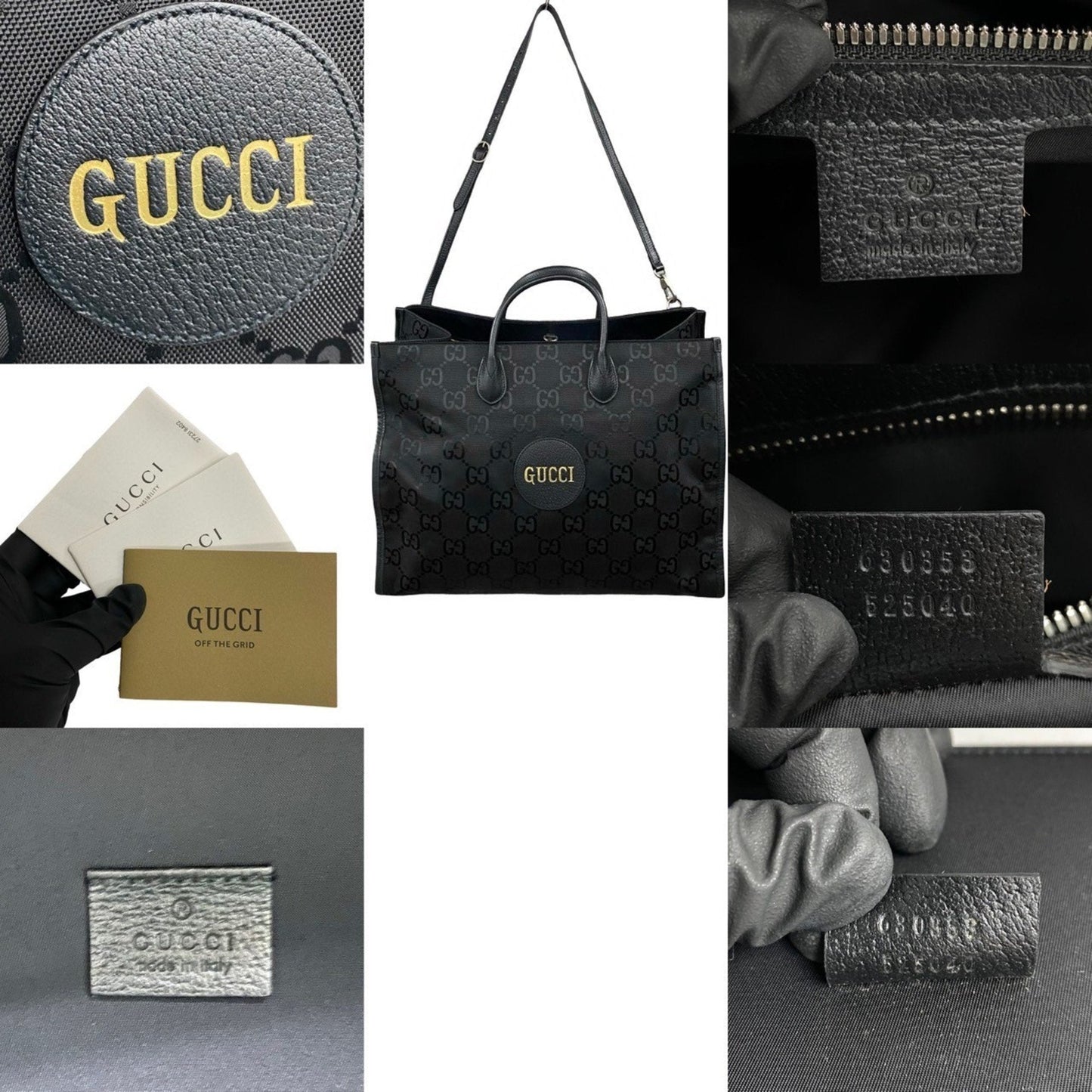 Gucci Black Leather Canvas Handbag Shoulder Bag Tote Bag