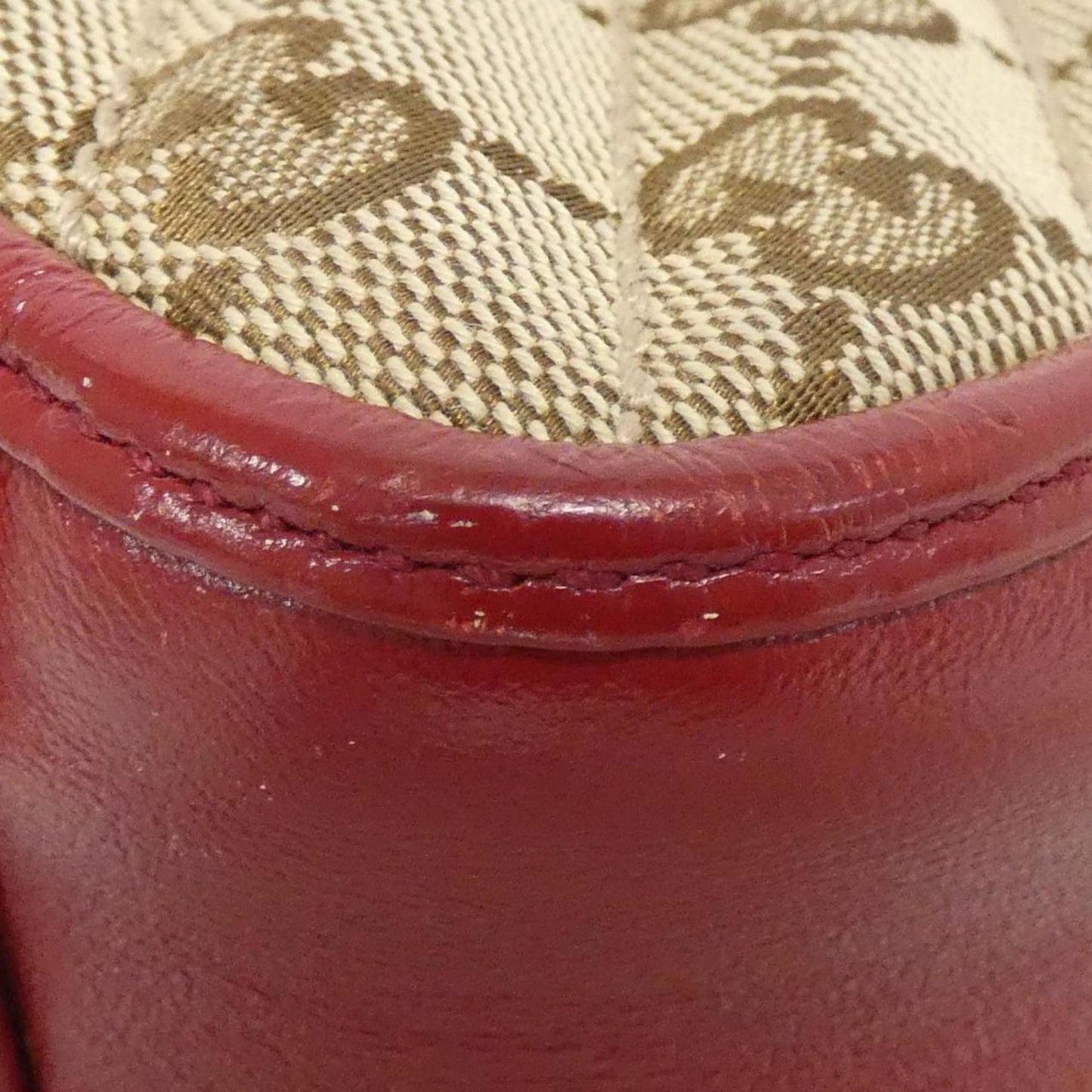 Gucci Beige Red Color Gg Canvas Leather Handbag