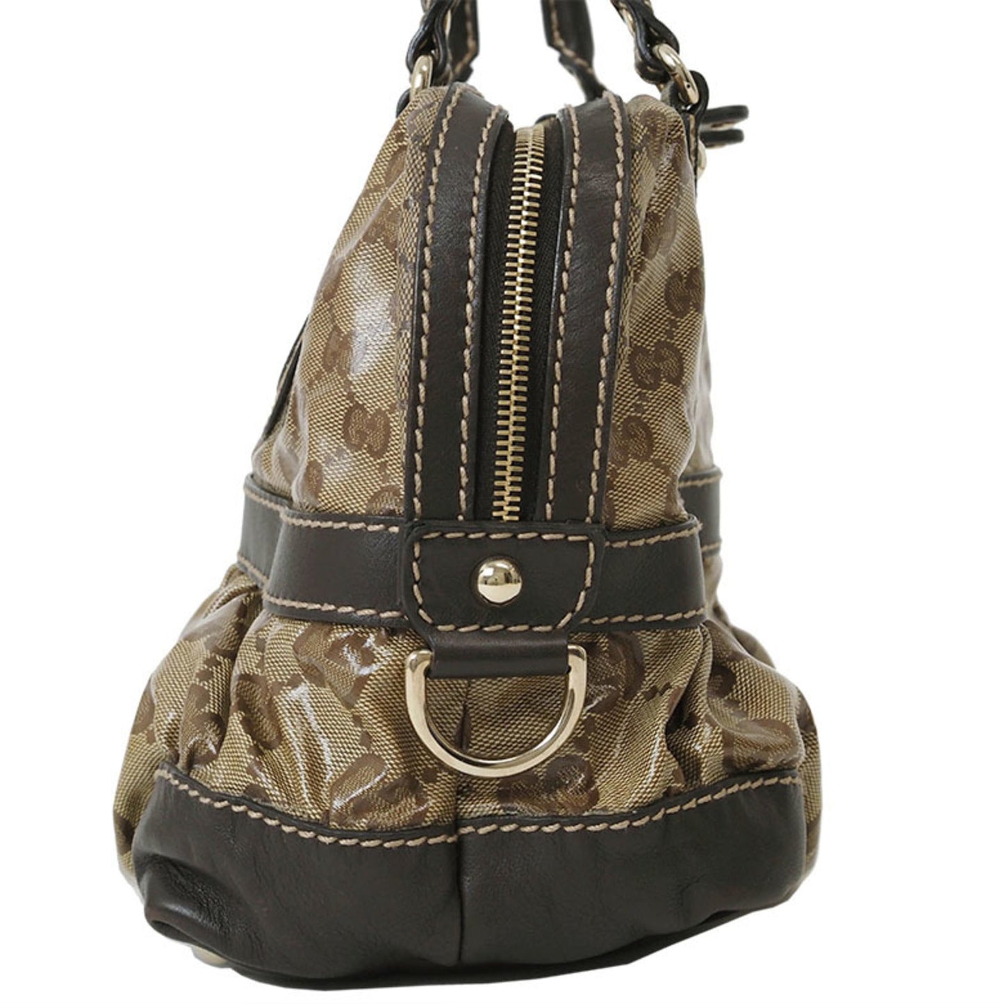 Gucci Gg Crystal Beige Dark Brown Pvc Leather Boston Bag Handbag