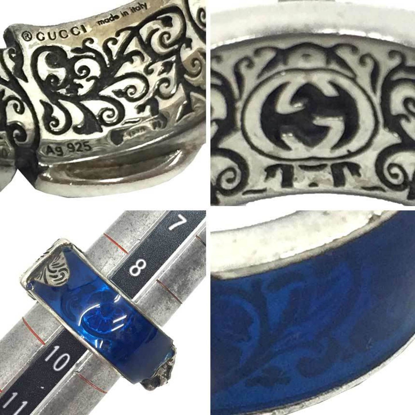 Gucci Blue Silver 925 Band Ring