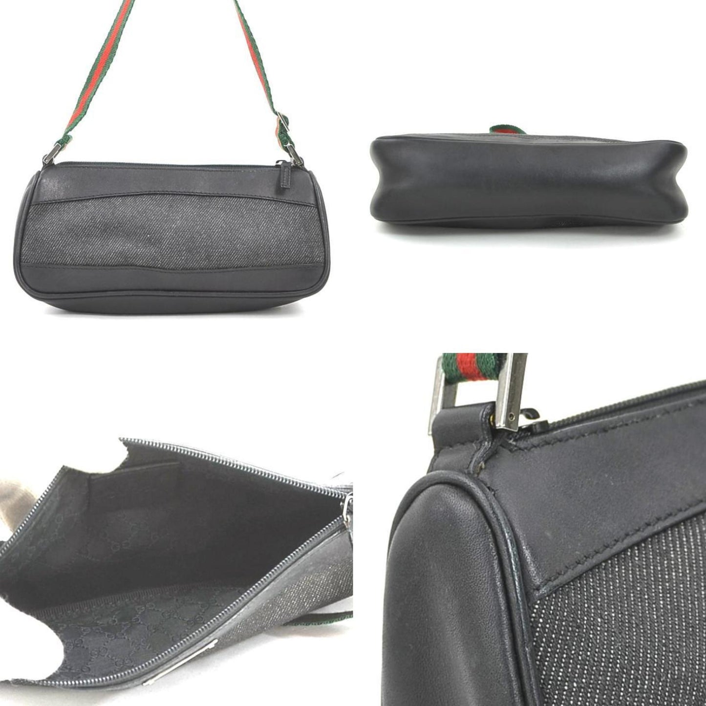 Gucci Black Leather Canvas Handbag