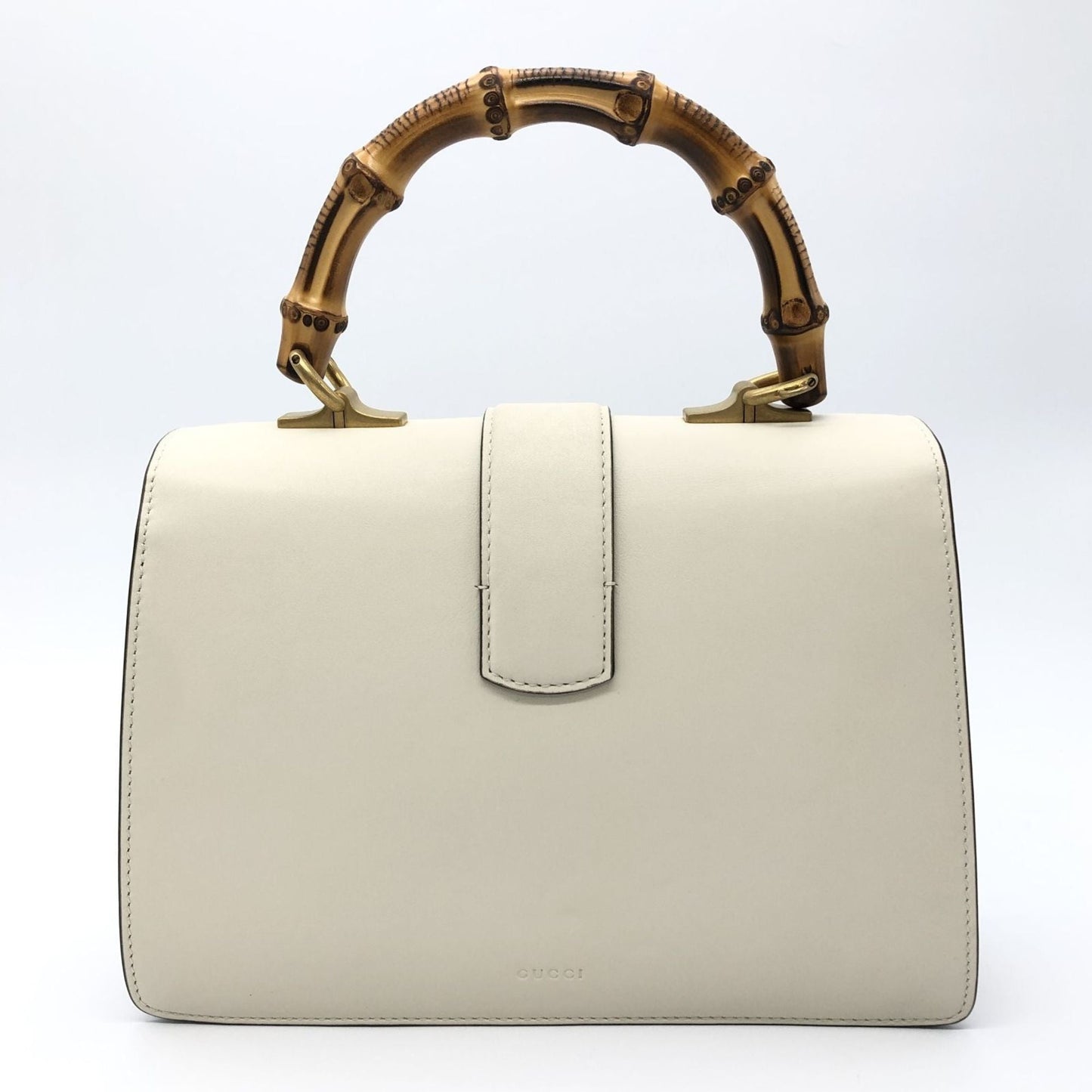 Gucci Ivory Navy Red Color Bamboo Leather Handbag