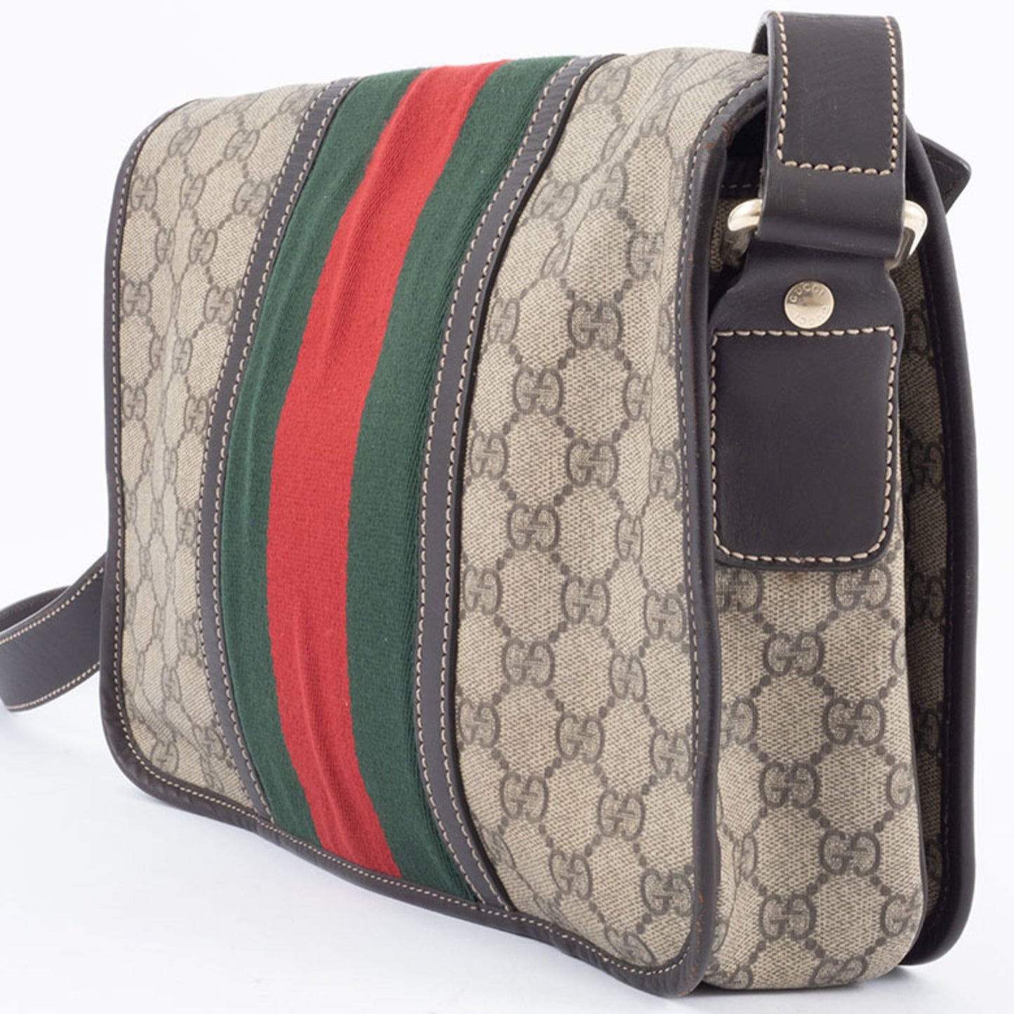 Gucci Beige Brown Canvas Leather Shoulder Bag