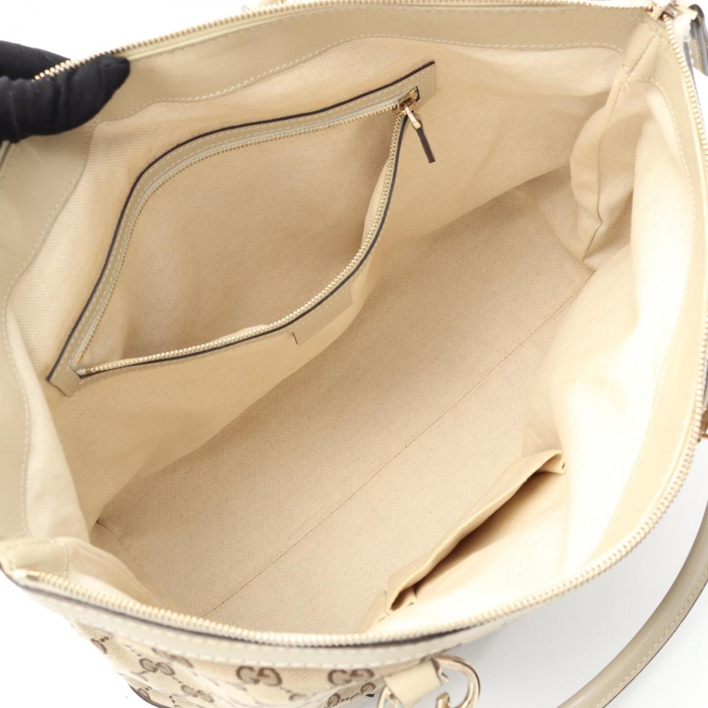 Gucci Beige Ivory Gg Canvas Leather Tote Bag