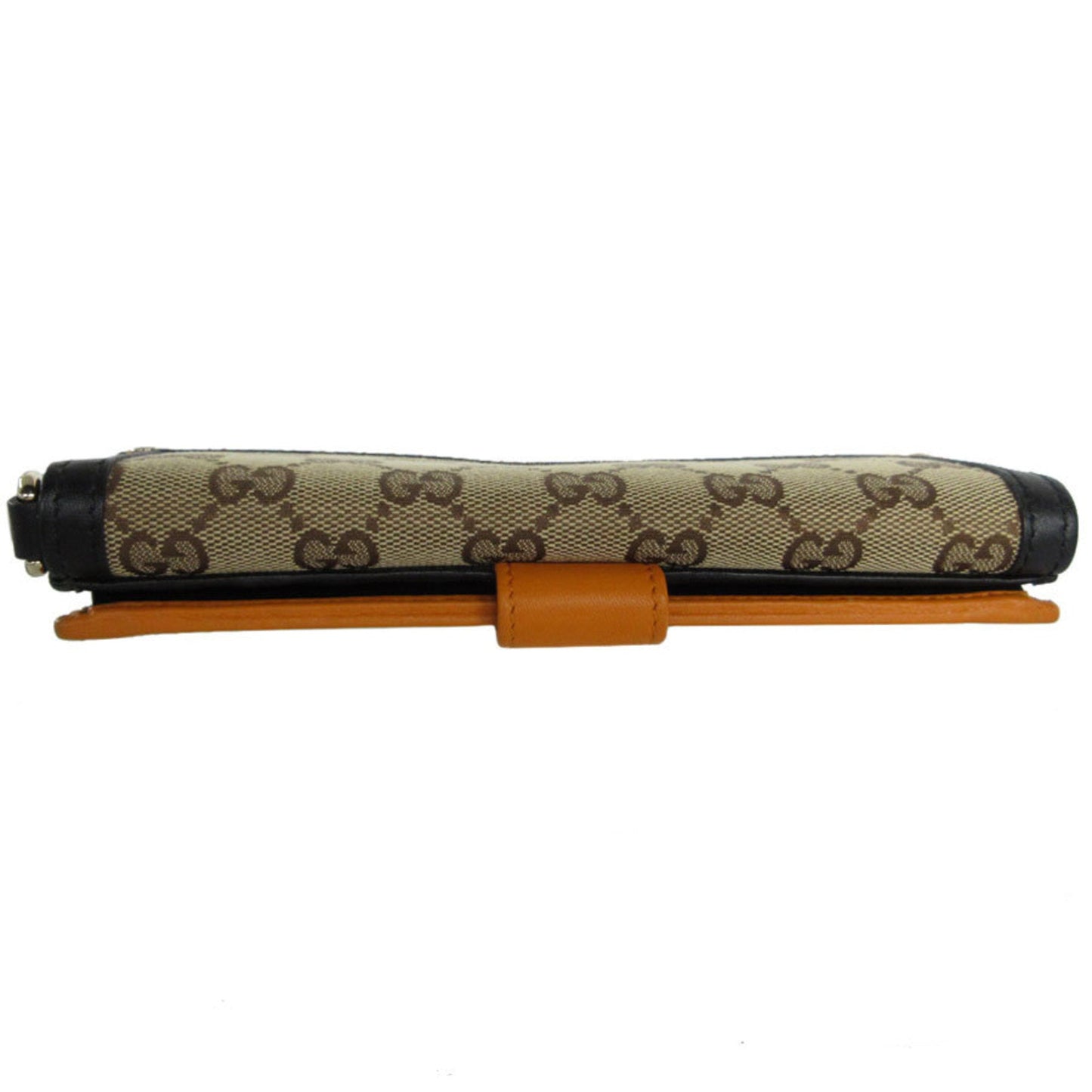 Gucci Black Brown Orange Gg Canvas Leather Long Wallet (Bi-Fold)