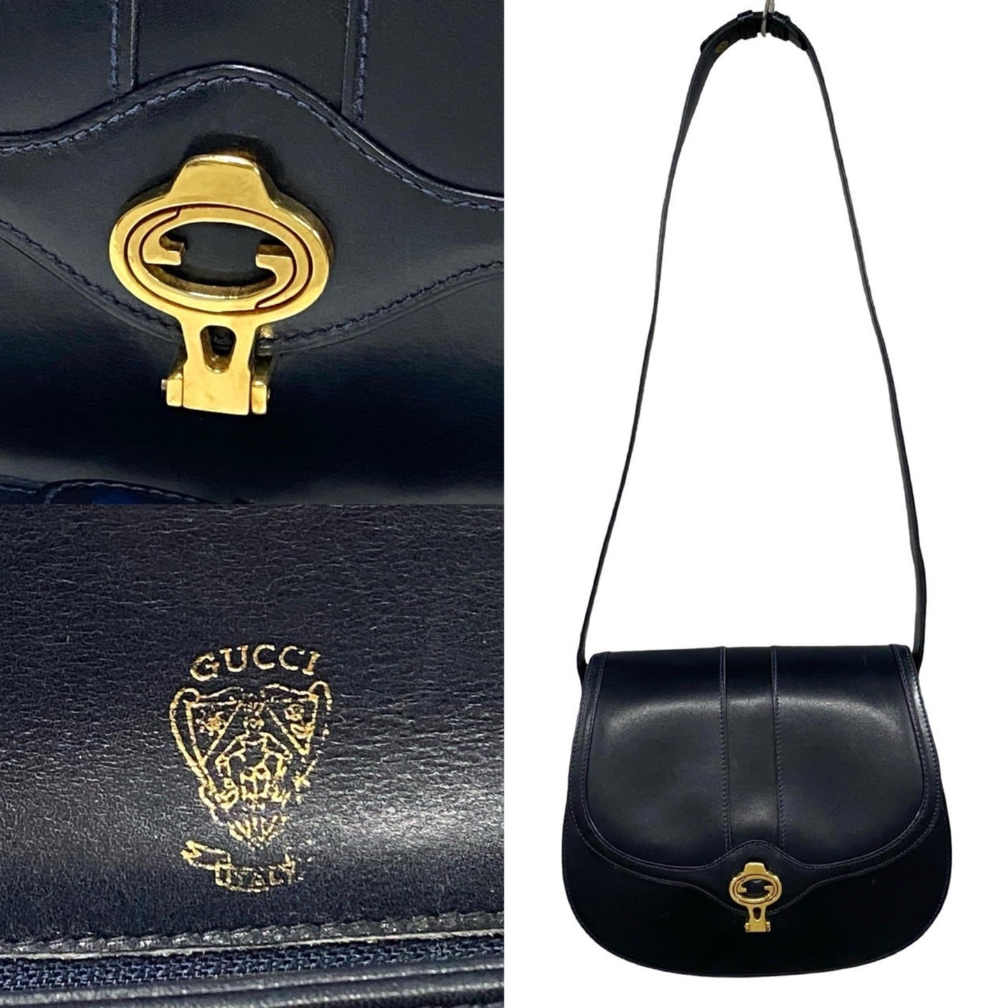 Gucci Navy Leather Handbag Shoulder Bag