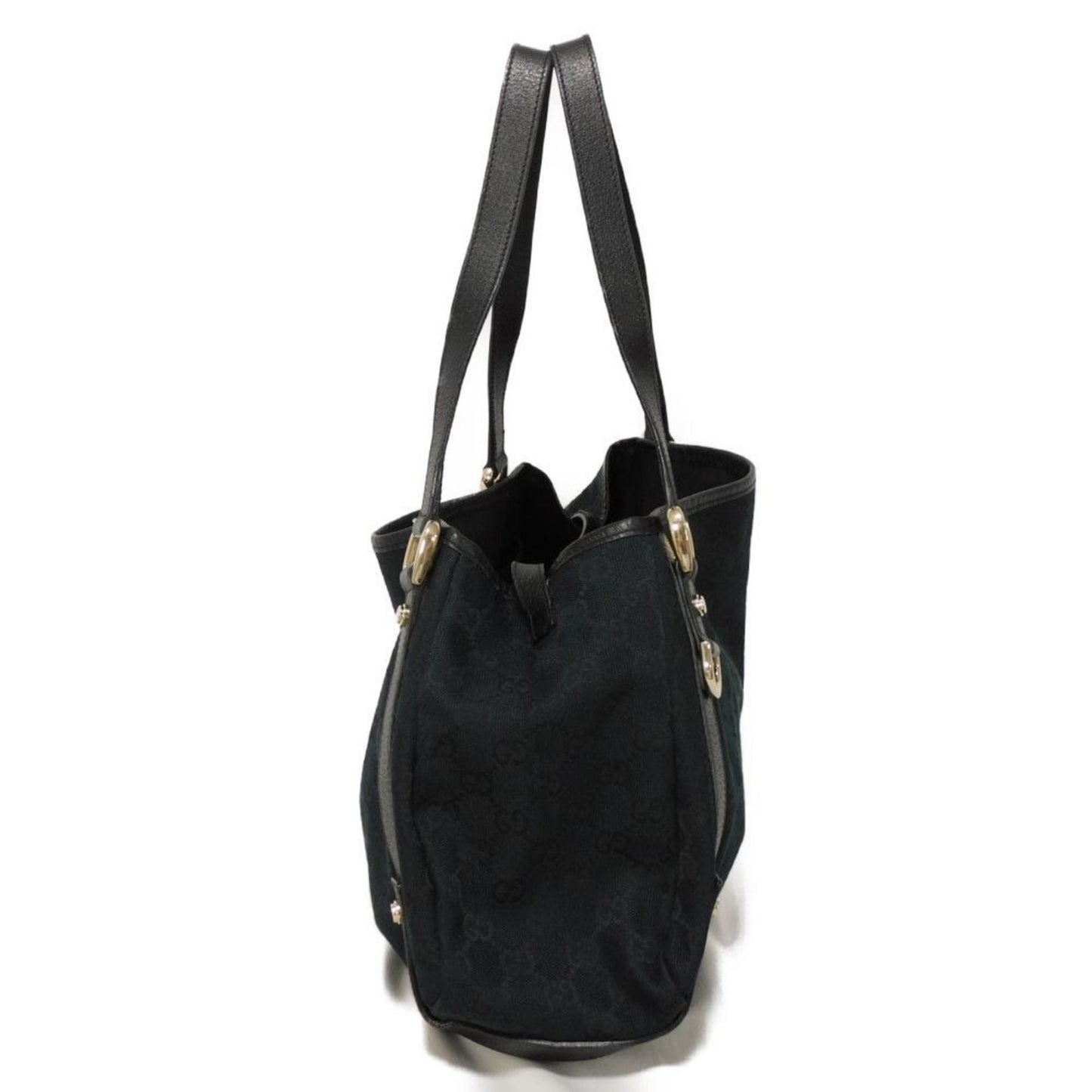 Gucci Abbey Black Gg Canvas Leather Shoulder Bag Tote Bag