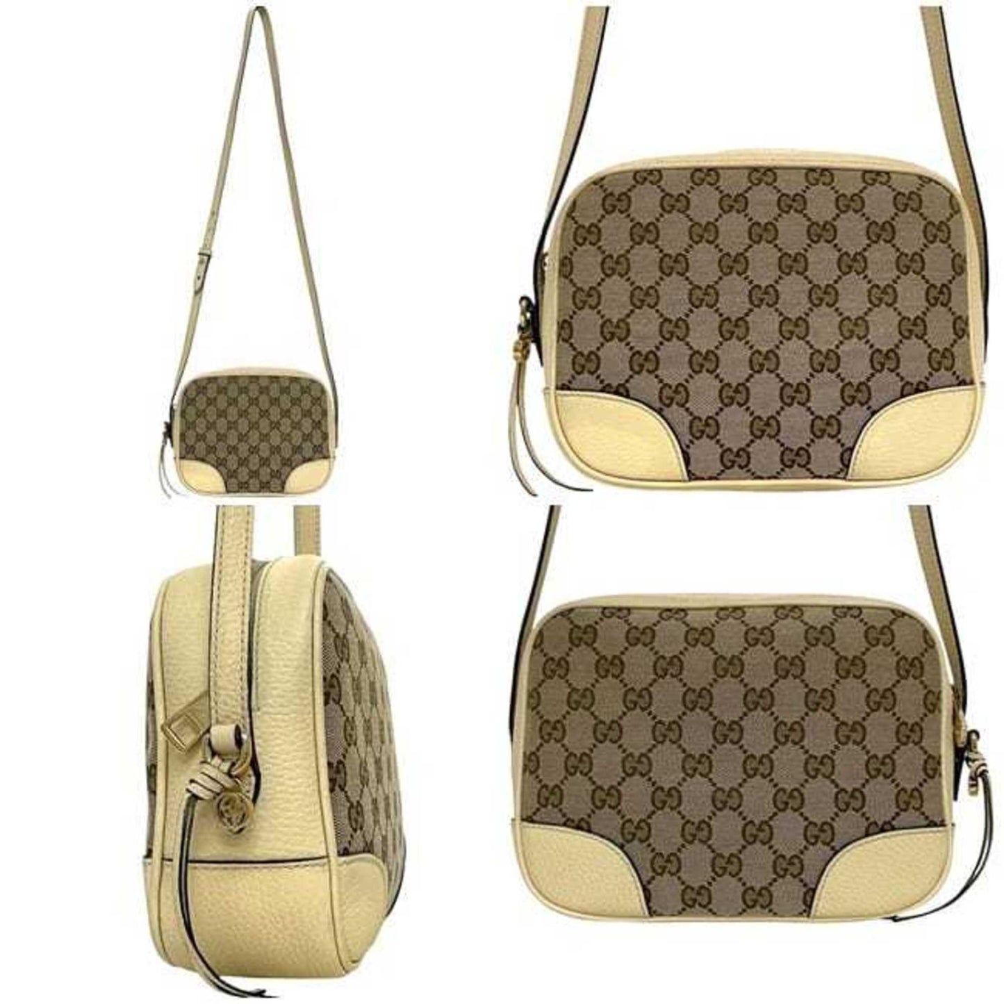 Gucci Beige White Canvas Leather Shoulder Bag