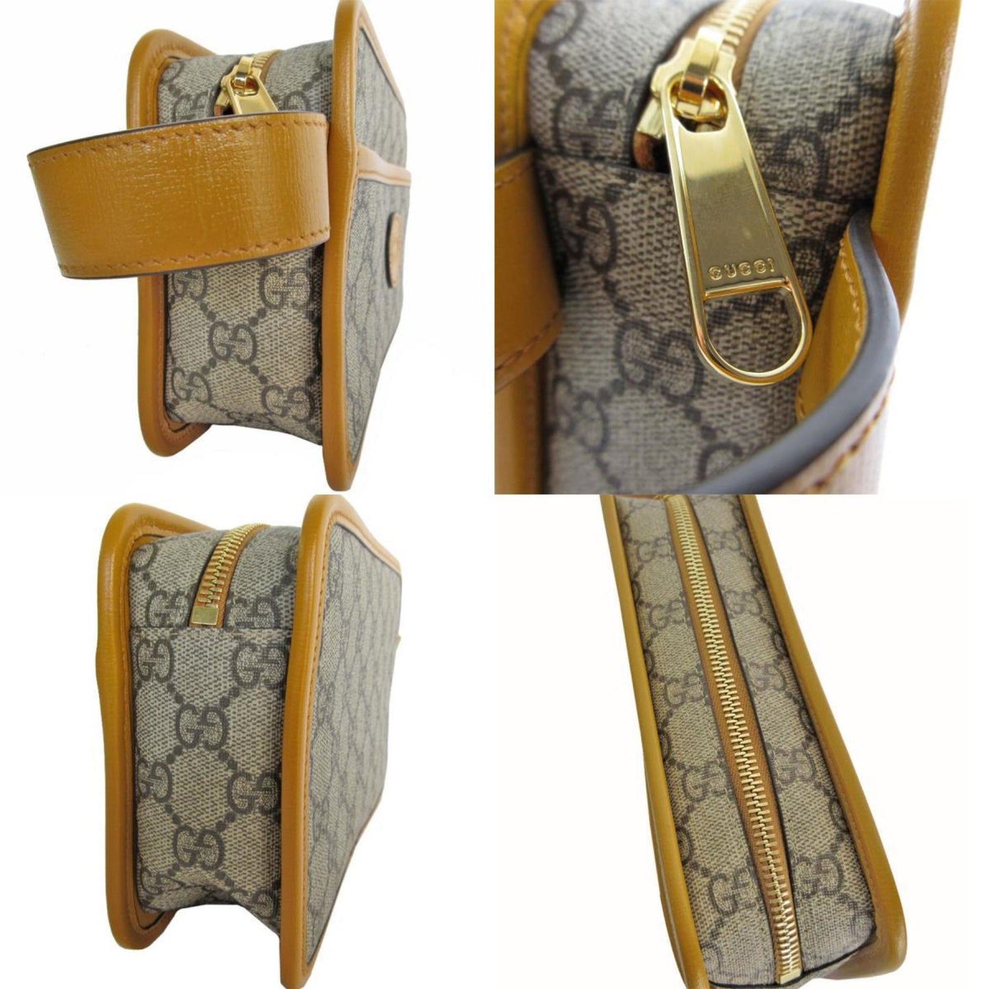 Gucci Beige Brown Yellow Gg Supreme Leather Clutch Bag
