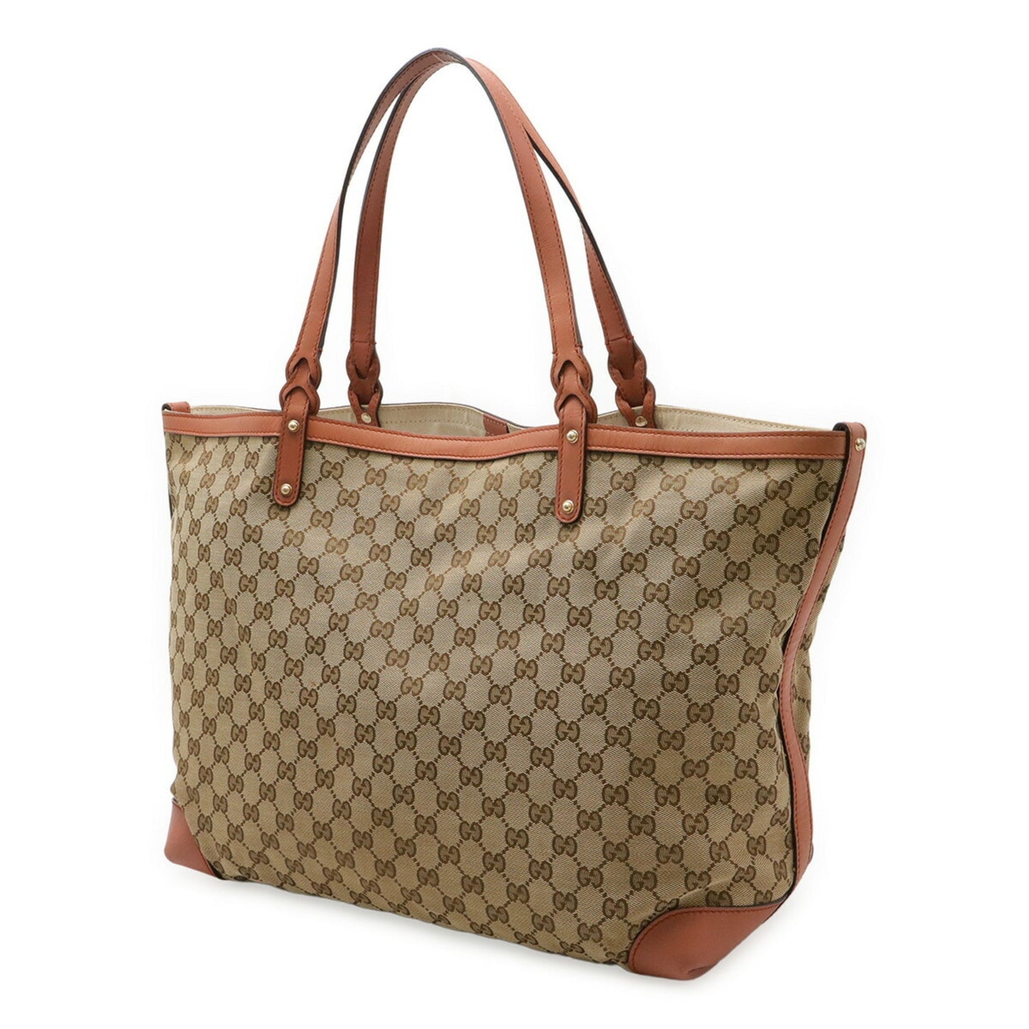 Gucci Beige Pink Canvas Leather Shoulder Bag Tote Bag