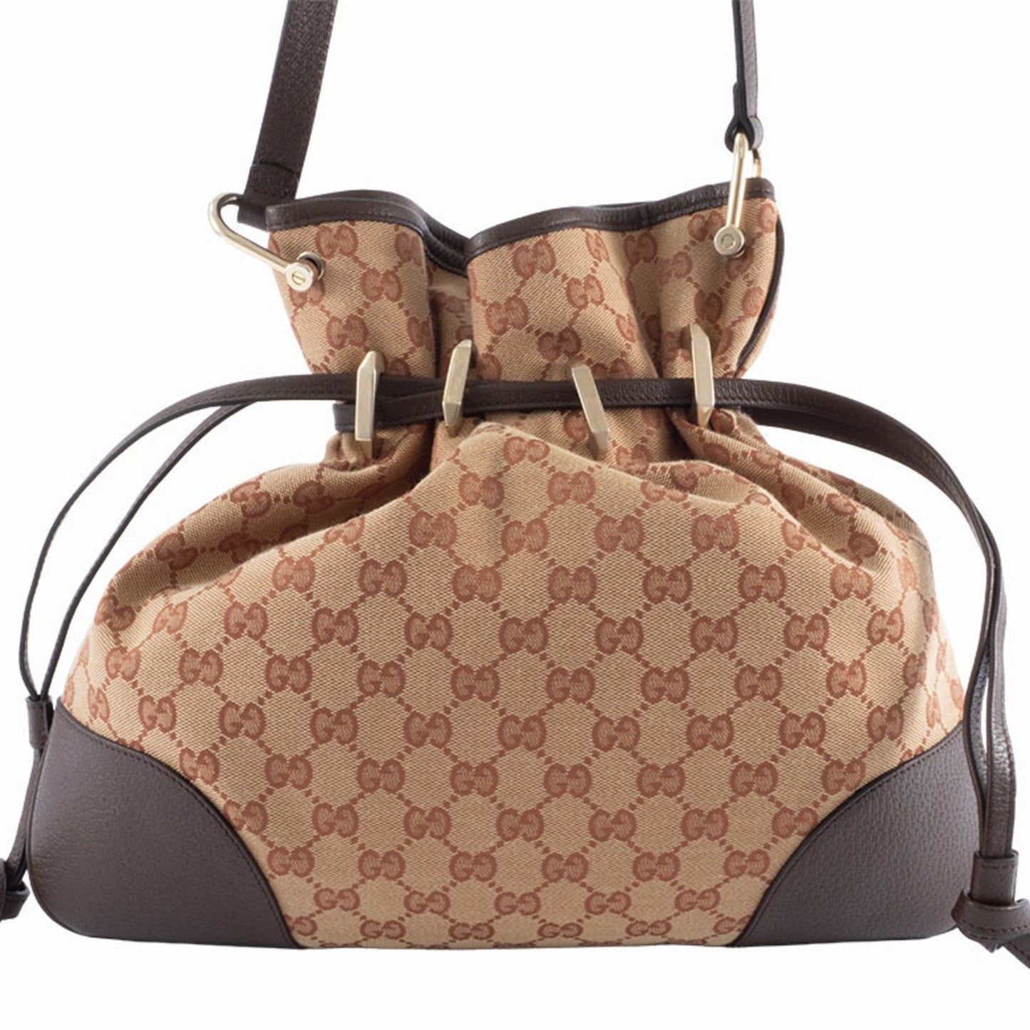 Gucci Beige Brown Gg Canvas Leather Shoulder Bag