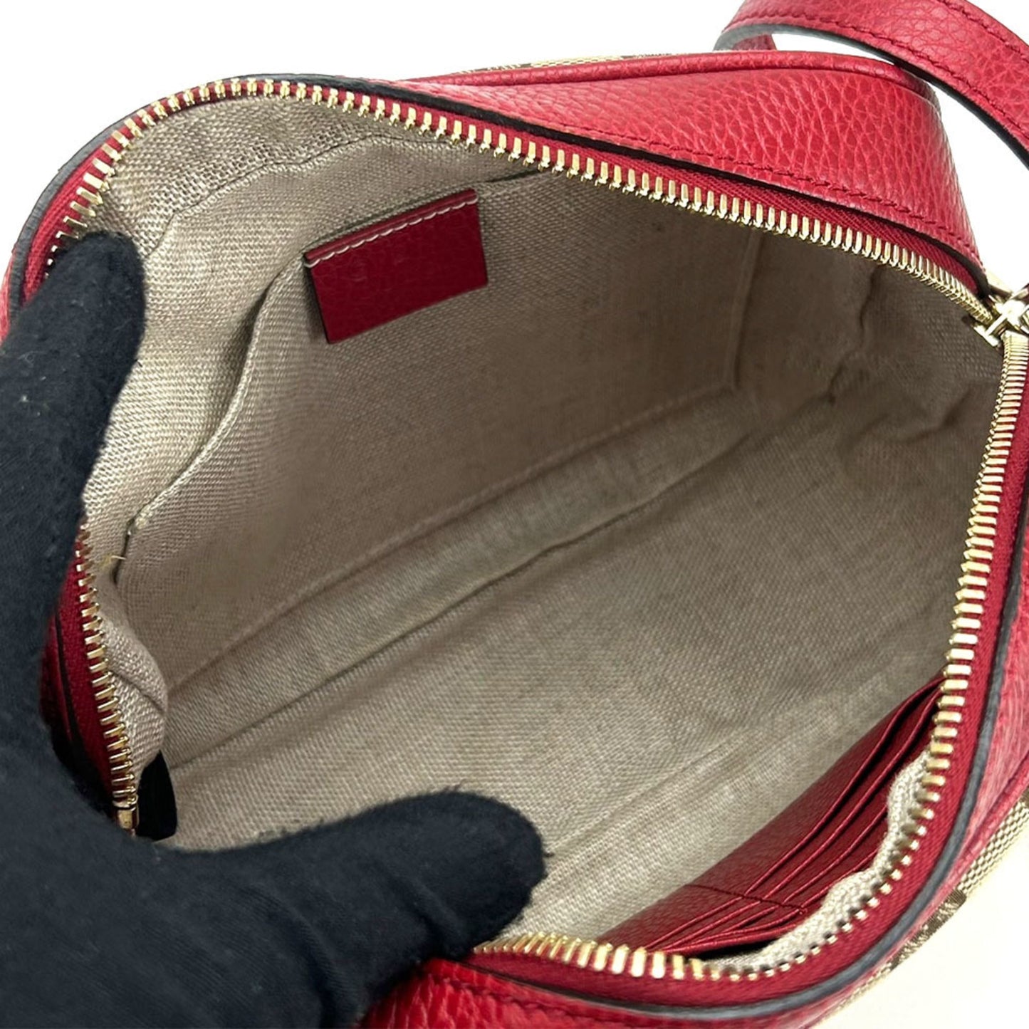 Gucci Gg Canvas Beige Red Color Canvas Leather Shoulder Bag