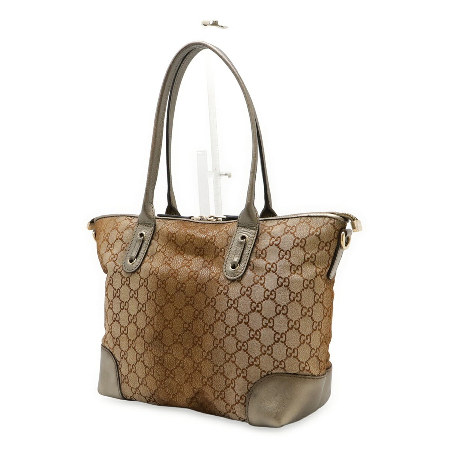 Gucci Bronze Khaki Gg Canvas Leather Shoulder Bag Tote Bag