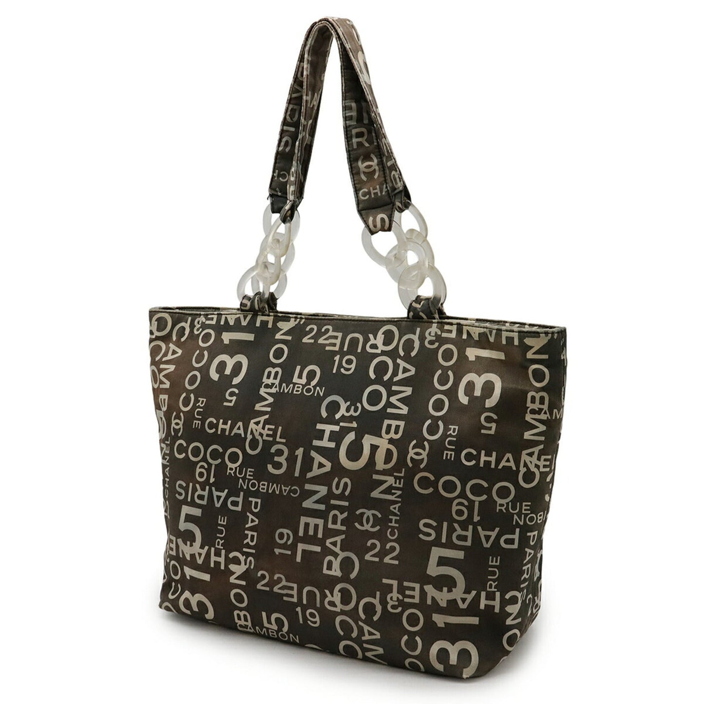 Chanel Gray Ivory Canvas Plastic Tote Bag